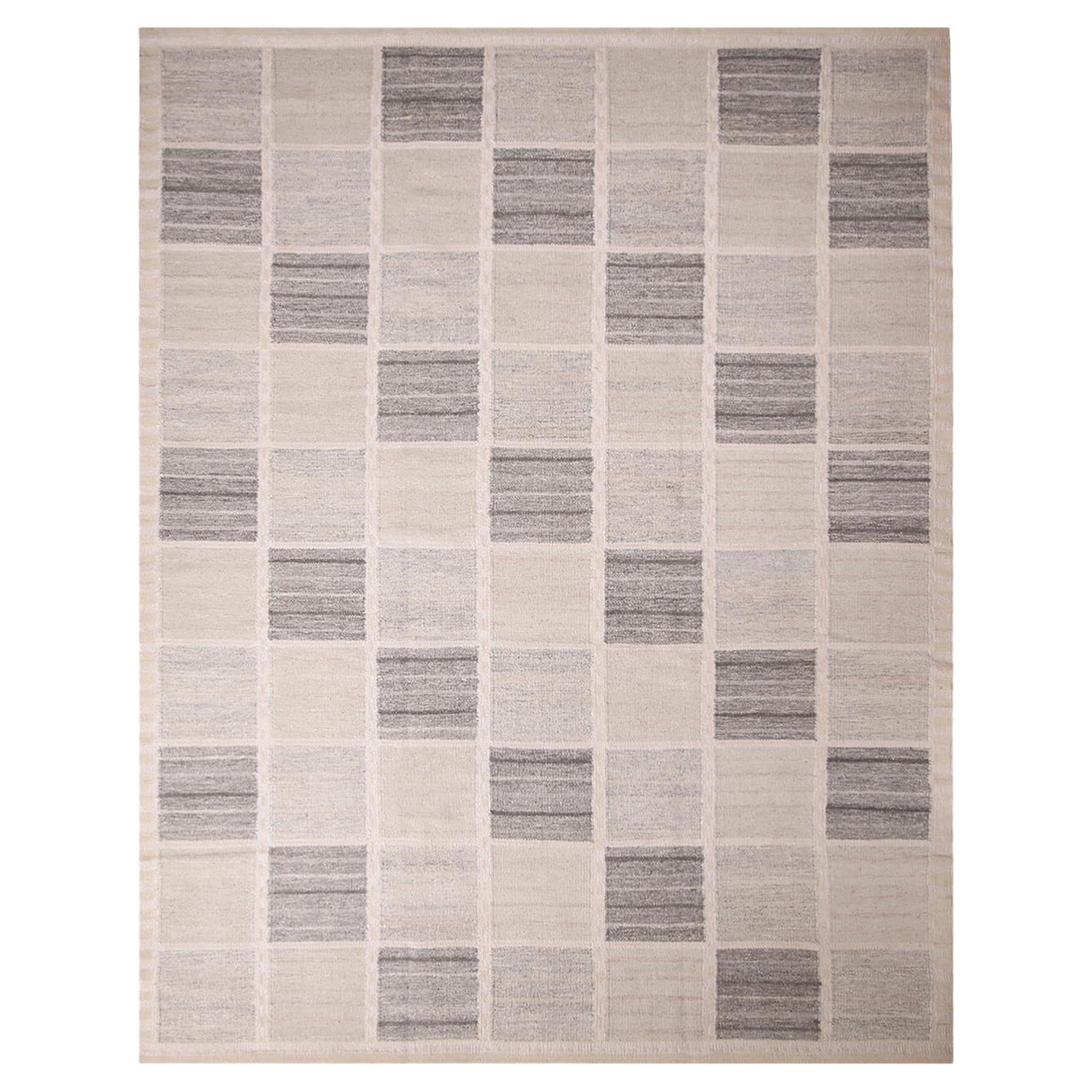 Rug
Kilim
s skandinavisch inspirierter silbergrauer und blauer Woll-Kilim-Teppich