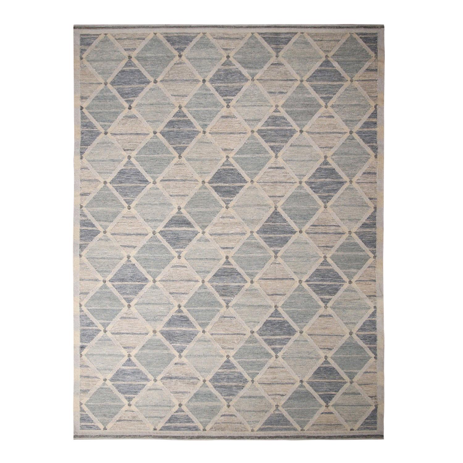 Silber-grau-blauer Woll-Kilimteppich von Rug & Kilim mit skandinavischem Einschlag im Angebot