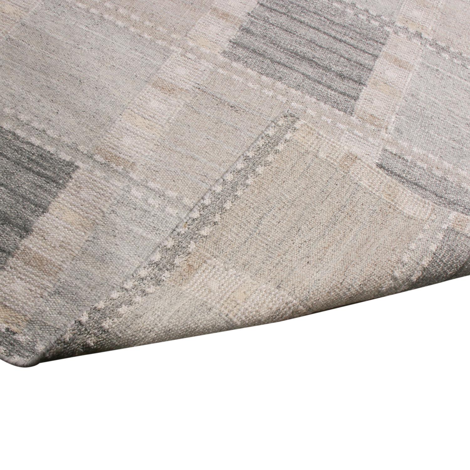 Hand-Knotted Rug & Kilim’s Scandinavian-Inspired Silver-Gray and Cream White Natural Wool Rug
