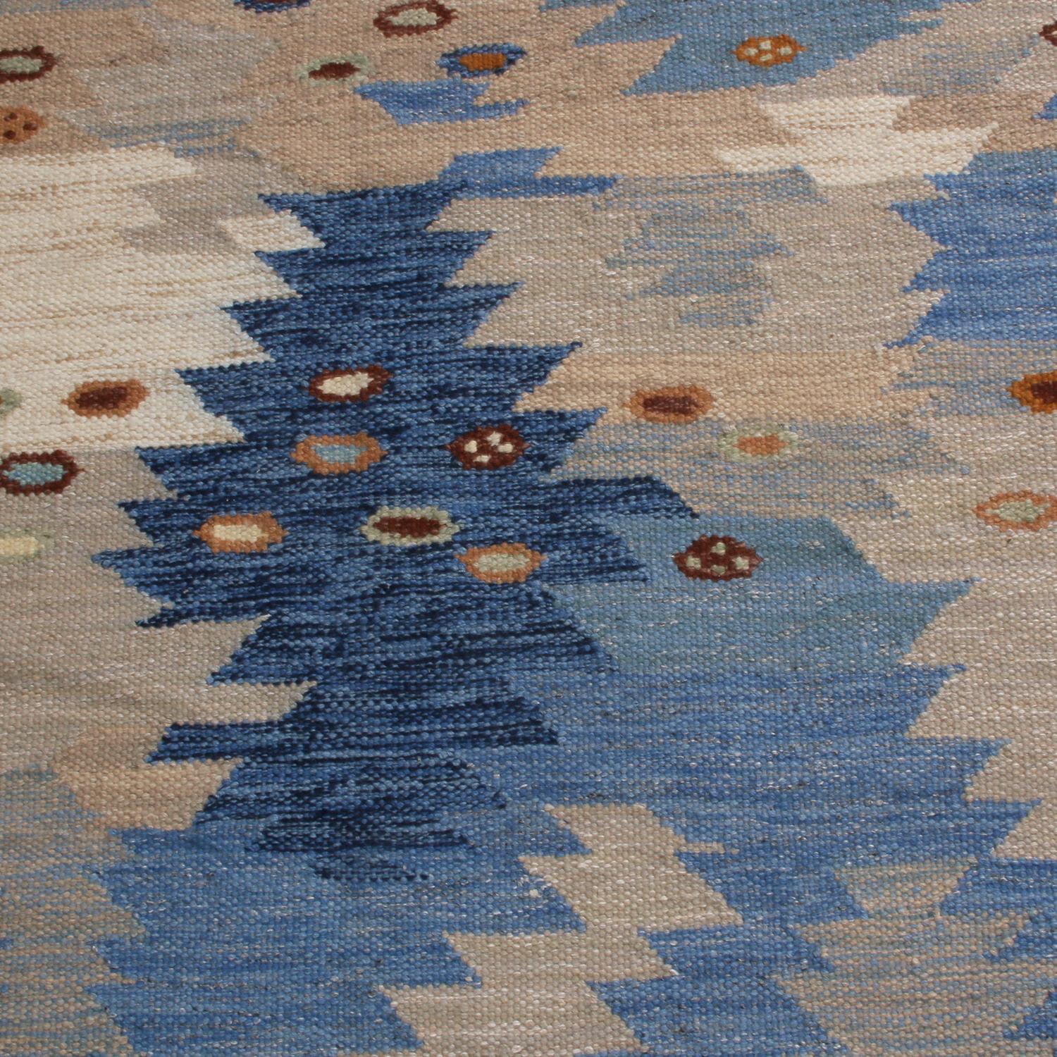 Scandinavian Modern Rug & Kilim’s Scandinavian-Inspired Tribal Brown and Blue Wool Pile Rug