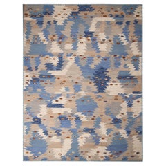 Rug & Kilim’s Scandinavian-Inspired Tribal Brown and Blue Wool Pile Rug