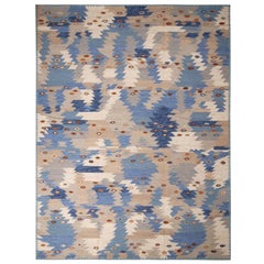 Rug & Kilim’s Scandinavian-Inspired Tribal Brown and Blue Wool Pile Rug