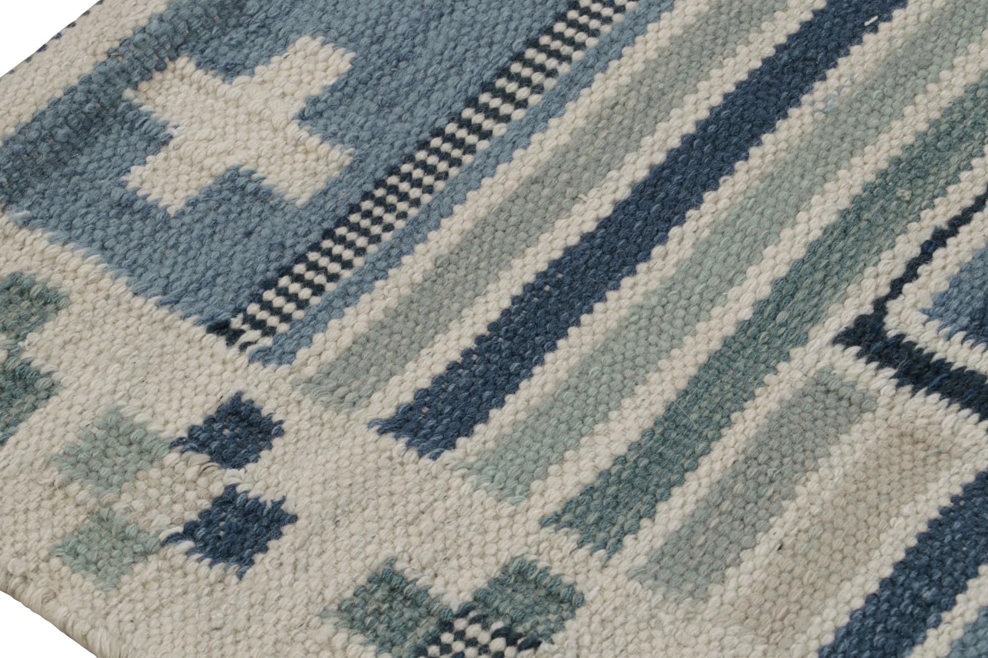 Hand-Woven Rug & Kilim’s Scandinavian Kilim and Scatter Rug with Patterns in Cool Blue Tone For Sale