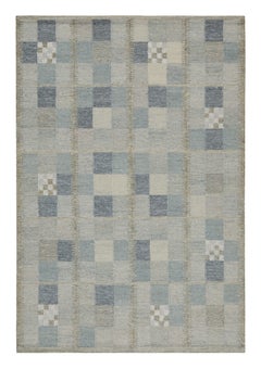 Rug & Kilim’s Scandinavian Kilim Rug in Blue and Grey Geometric Pattern