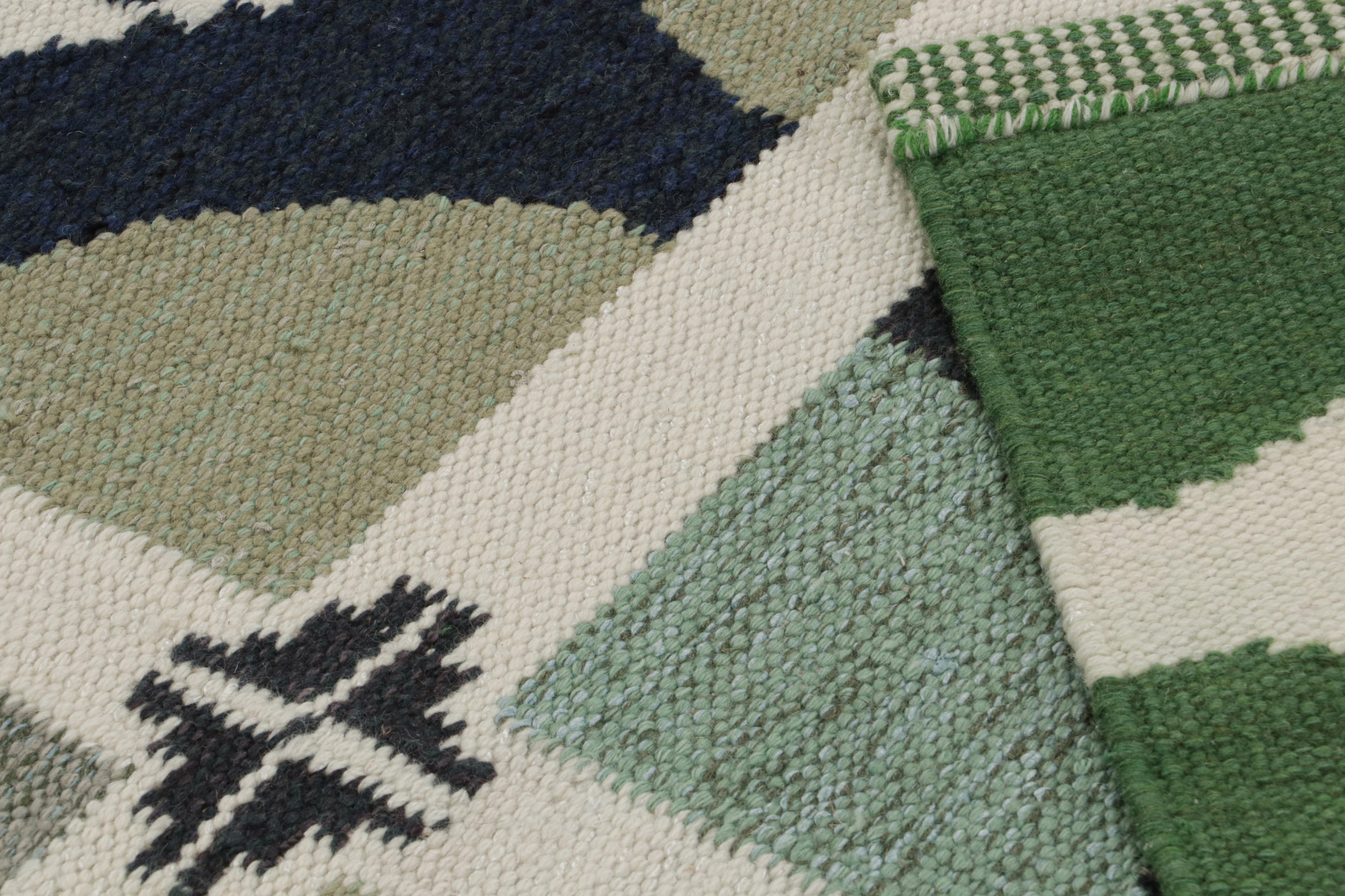 Contemporary Rug & Kilim’s Scandinavian Style Rug in Green with Geometric Patterns For Sale