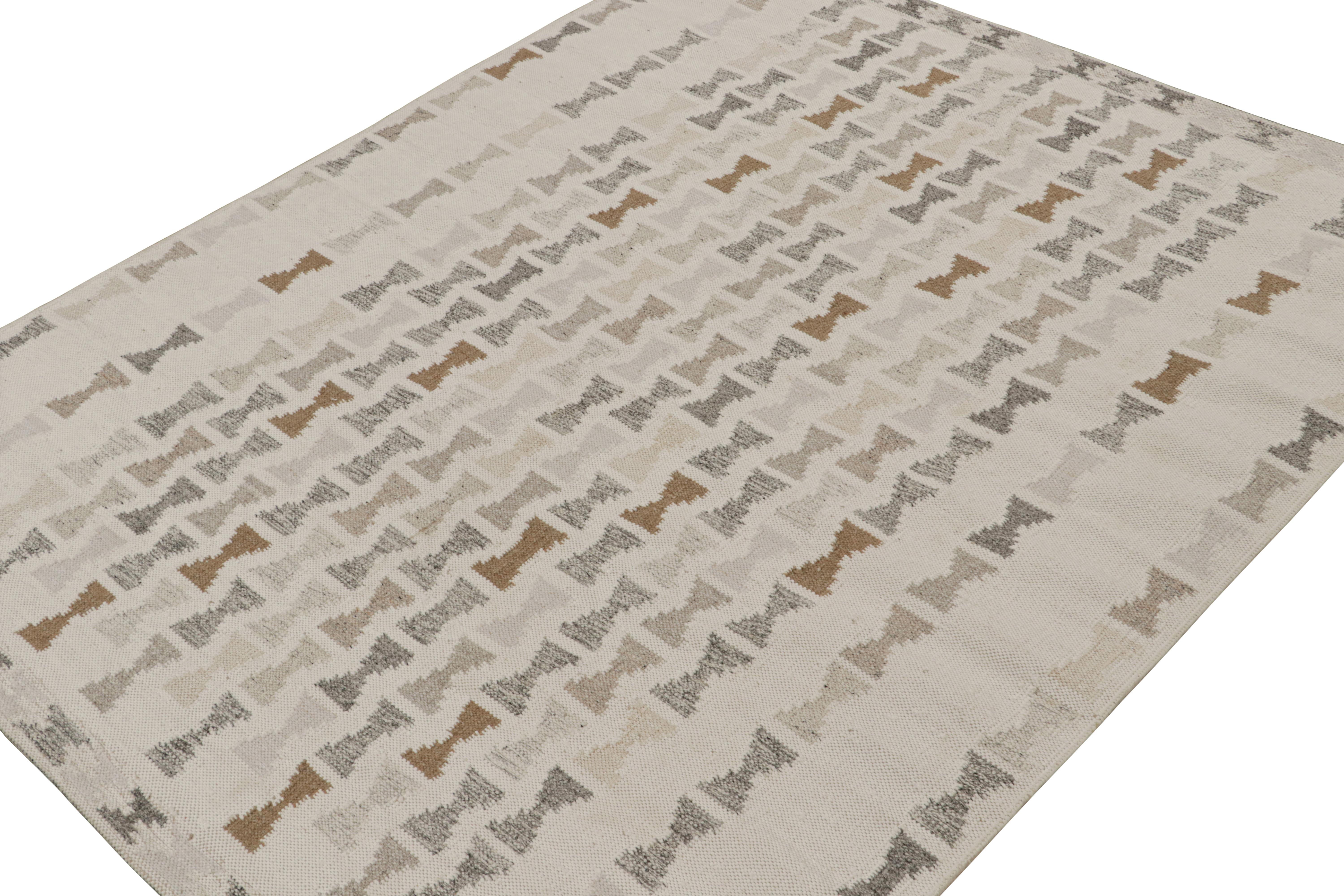 Dieser 8x10 große Kelimteppich im schwedischen Stil repräsentiert die Flachgewebe der skandinavischen Teppichkollektion von Rug & Kilim. Das aus Wolle, Baumwolle und natürlichen Garnen handgewebte Design spiegelt eine zeitgenössische, hochwertige
