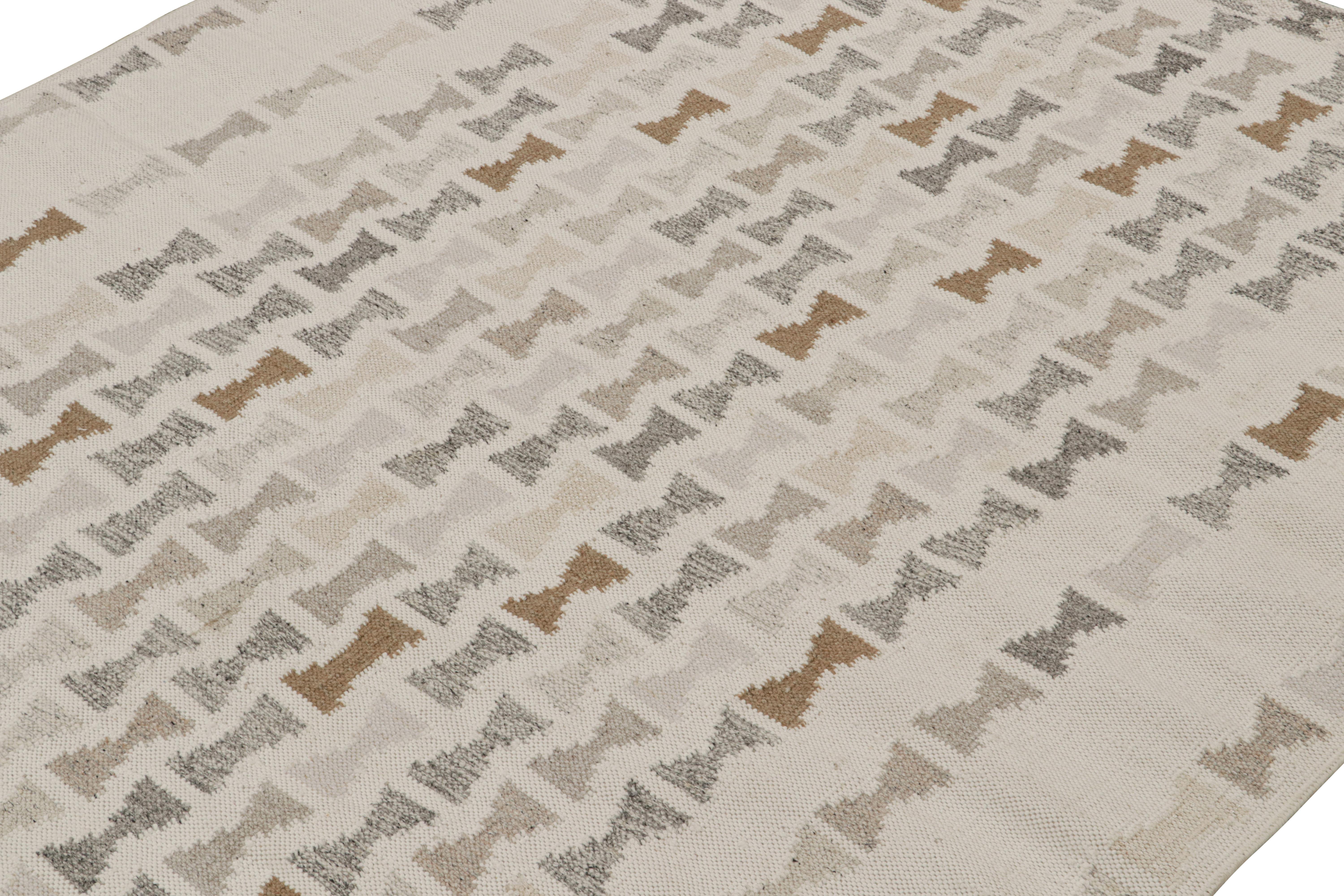 Skandinavischer Kilim-Teppich von Rug & Kilim in Weiß, Grau und Brown mit geometrischen Mustern (Indisch) im Angebot