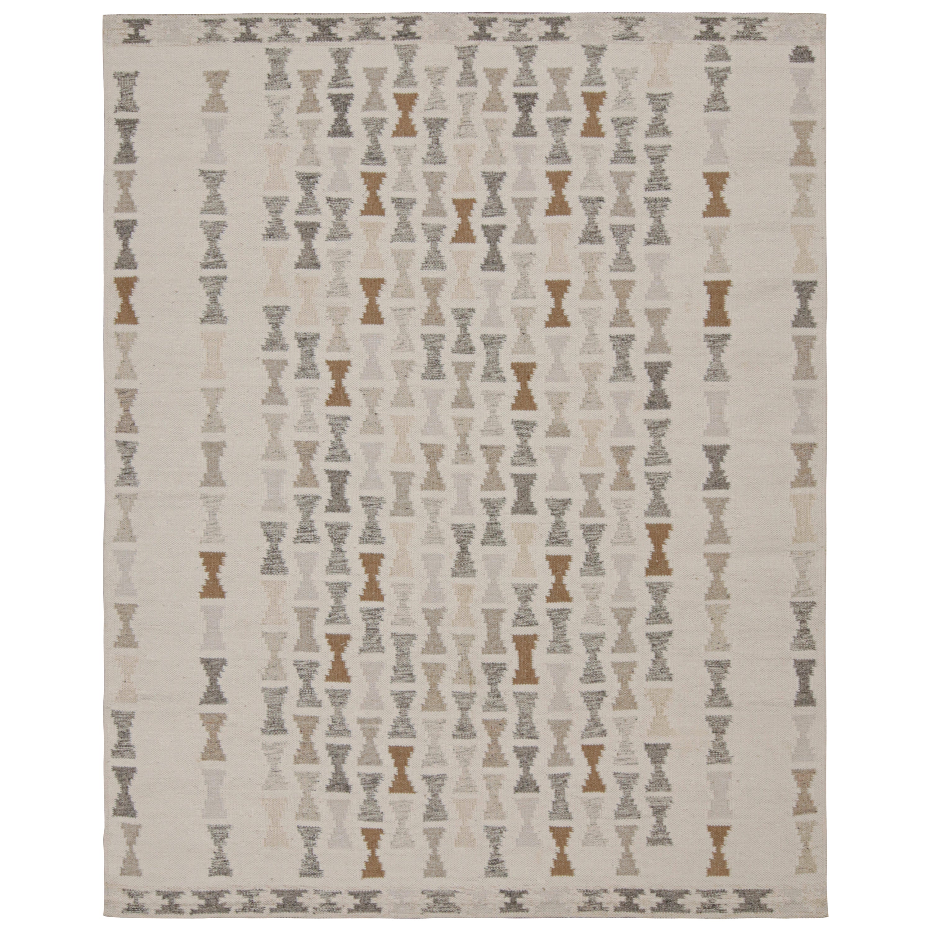 Rug & Kilim - Tappeto Kilim Scandinavo con motivi geometrici bianchi, grigi e marroni