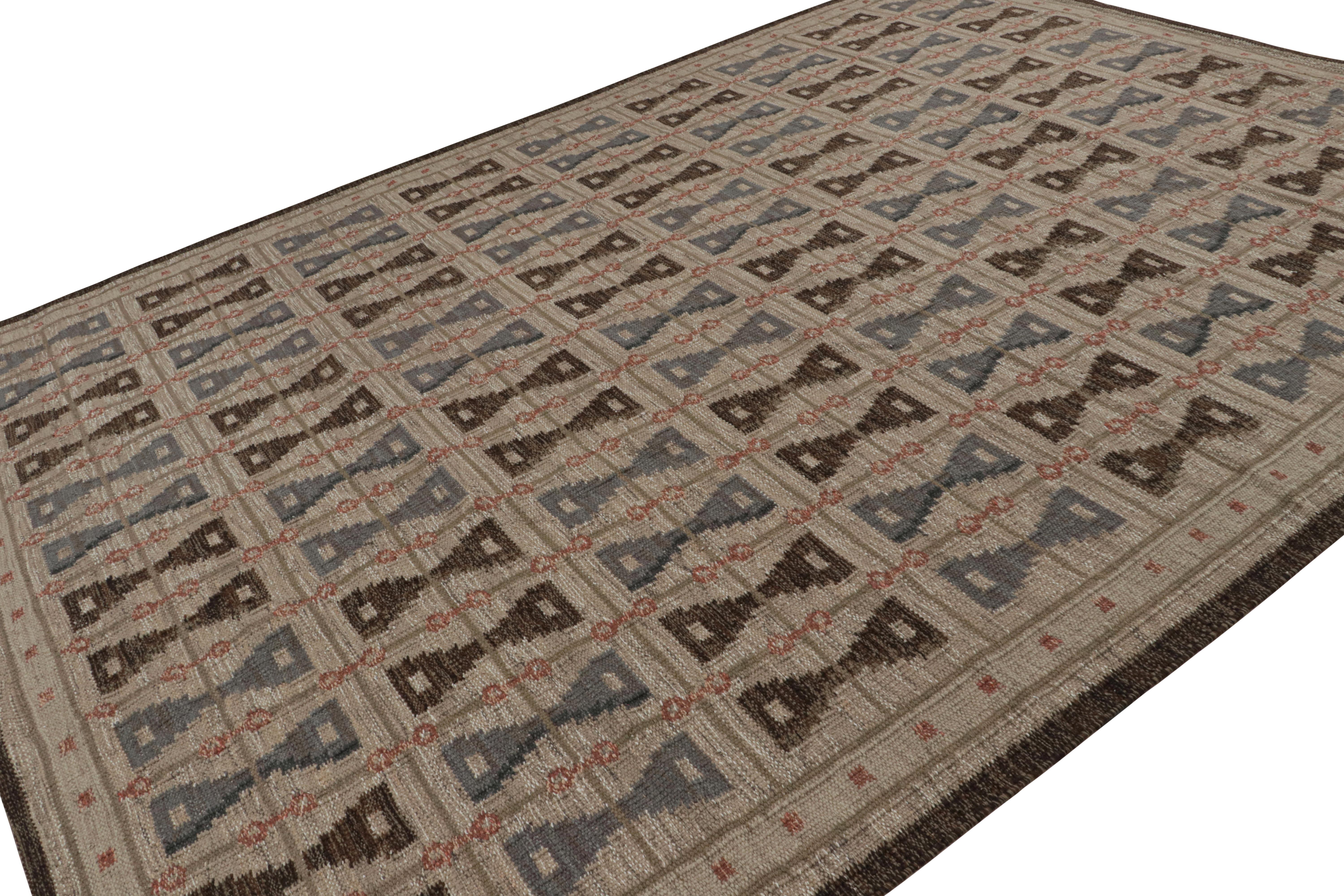 Ce design de tapis suédois Kilim 10x14 est issu des tissages plats de la collection de tapis scandinaves de Rug & Kilim. Tissé à la main en laine et, son design s'inspire des tapis Rollakan et Rya dans le style déco suédois. 

Sur le Design : 

Ce