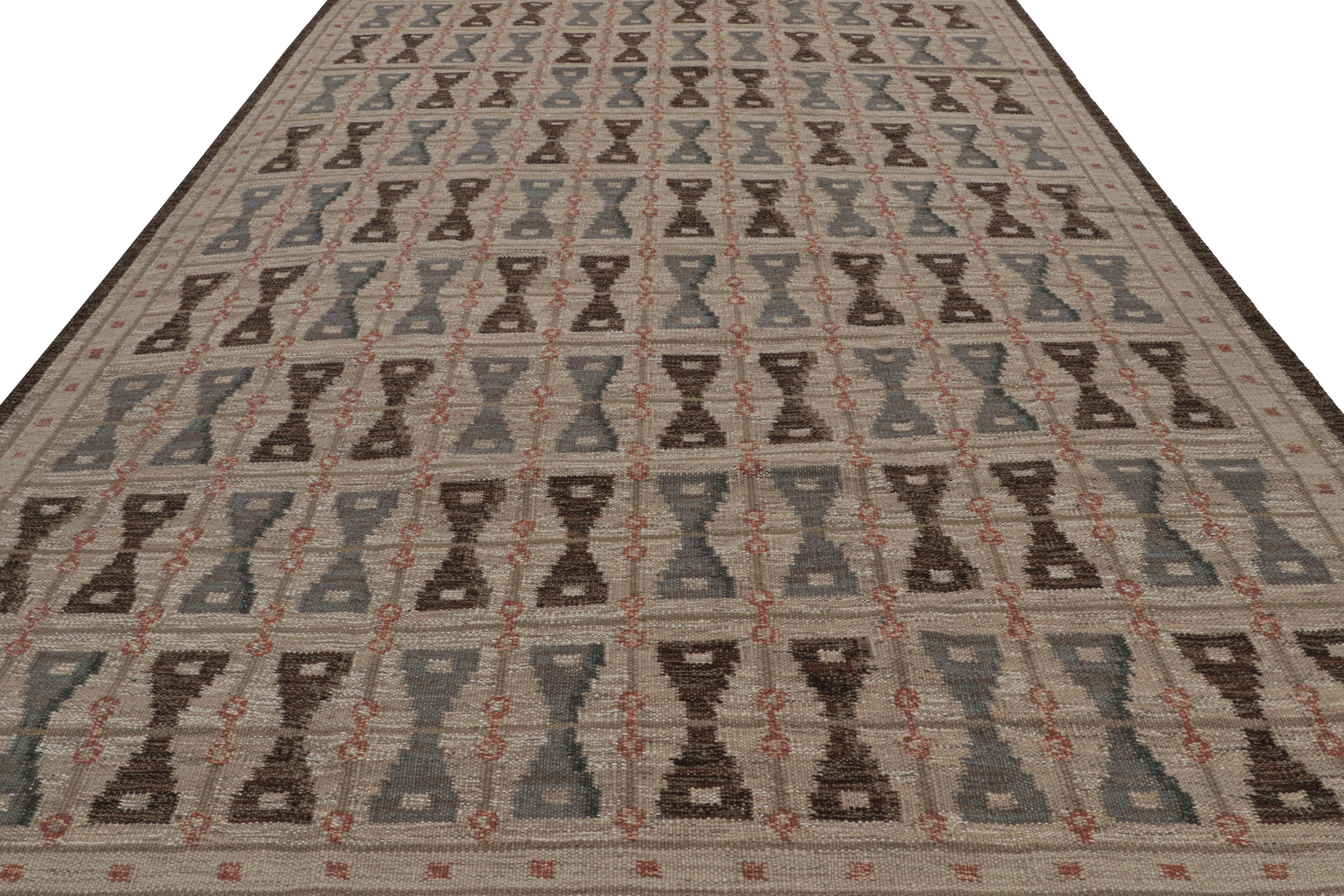 Modern Rug & Kilim’s Scandinavian Style Rug in Brown With Geometric Patterns For Sale