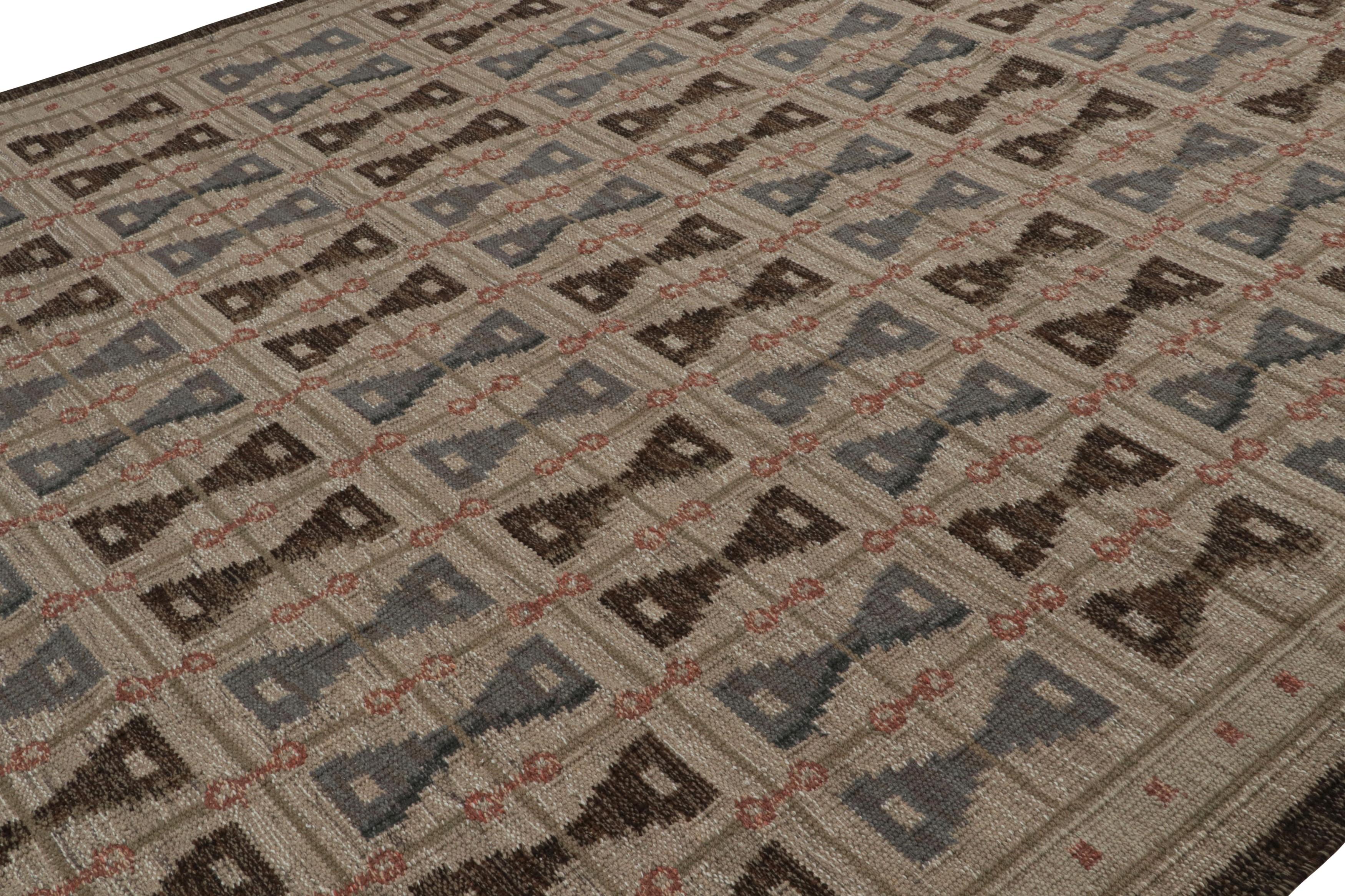 Indian Rug & Kilim’s Scandinavian Style Rug in Brown With Geometric Patterns For Sale