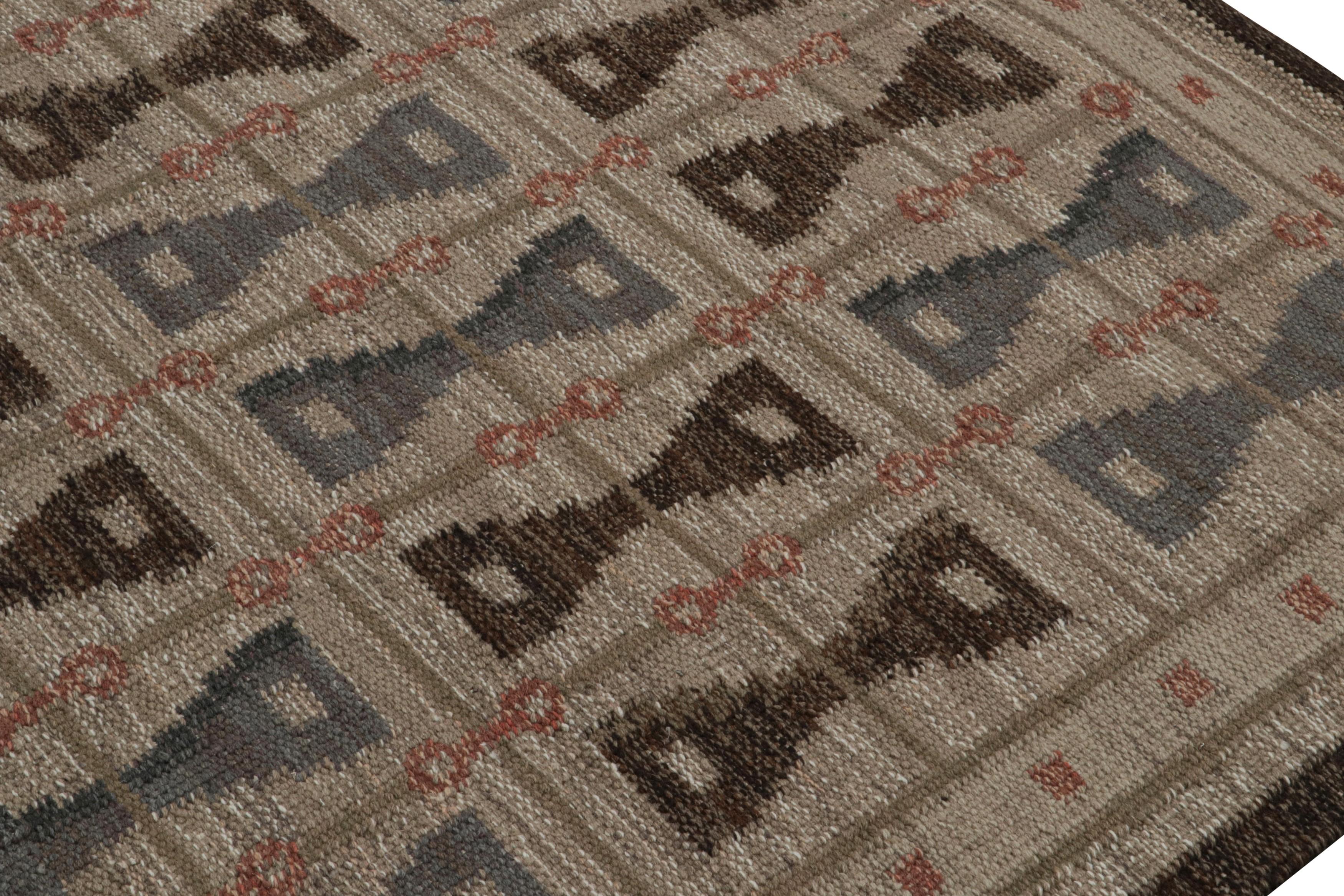 Tissé à la main Rug & Kilim's Scandinavian Style Rug in Brown With Geometric Patterns (tapis de style scandinave à motifs géométriques) en vente