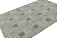 Skandinavischer Kilimteppich von Rug & Kilim mit grauen und blauen geometrischen Mustern