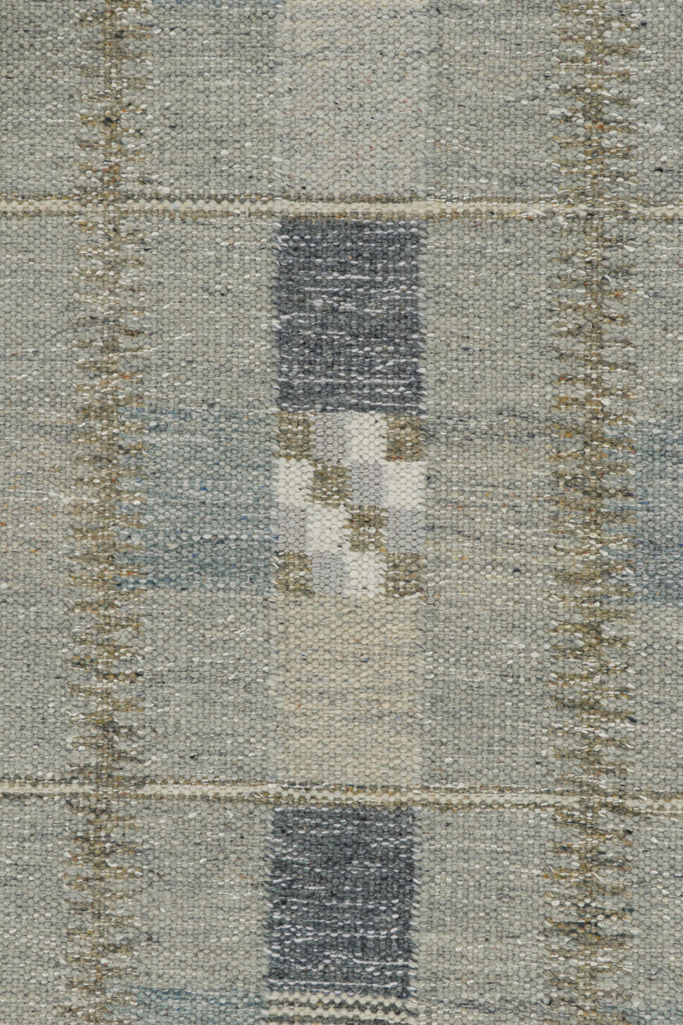 Rug & Kilim’s Scandinavian Kilim Rug with Gray and Blue Geometric Patterns In New Condition For Sale In Long Island City, NY