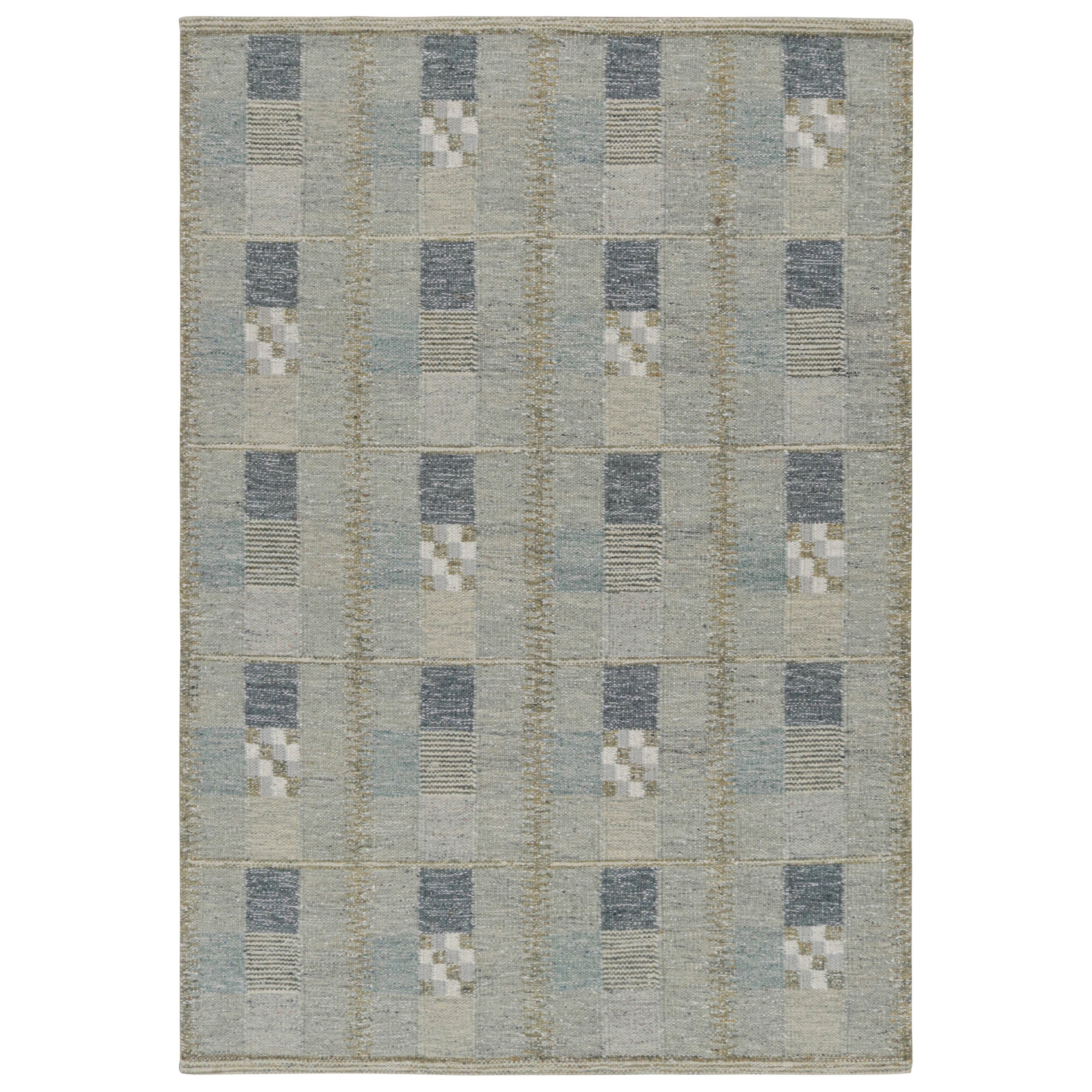 Tappeto Scandinavo Rug & Kilim con motivi geometrici grigi e blu in vendita