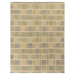 Teppich & Kilims Skandinavischer Kelim-Stil, maßgefertigter Teppich, Grene, blaues geometrisches Muster