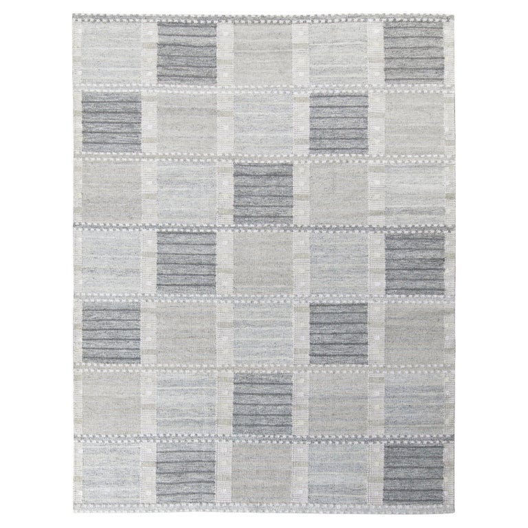Rug and Kilim’s Scandinavian Kilim Style Custom Rug in Blue Gray