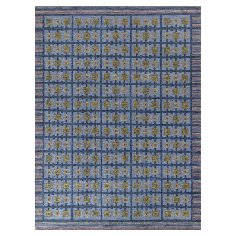 Rug and Kilim’s Scandinavian-Inspired Silver-Gray and Blue Wool Kilim ...