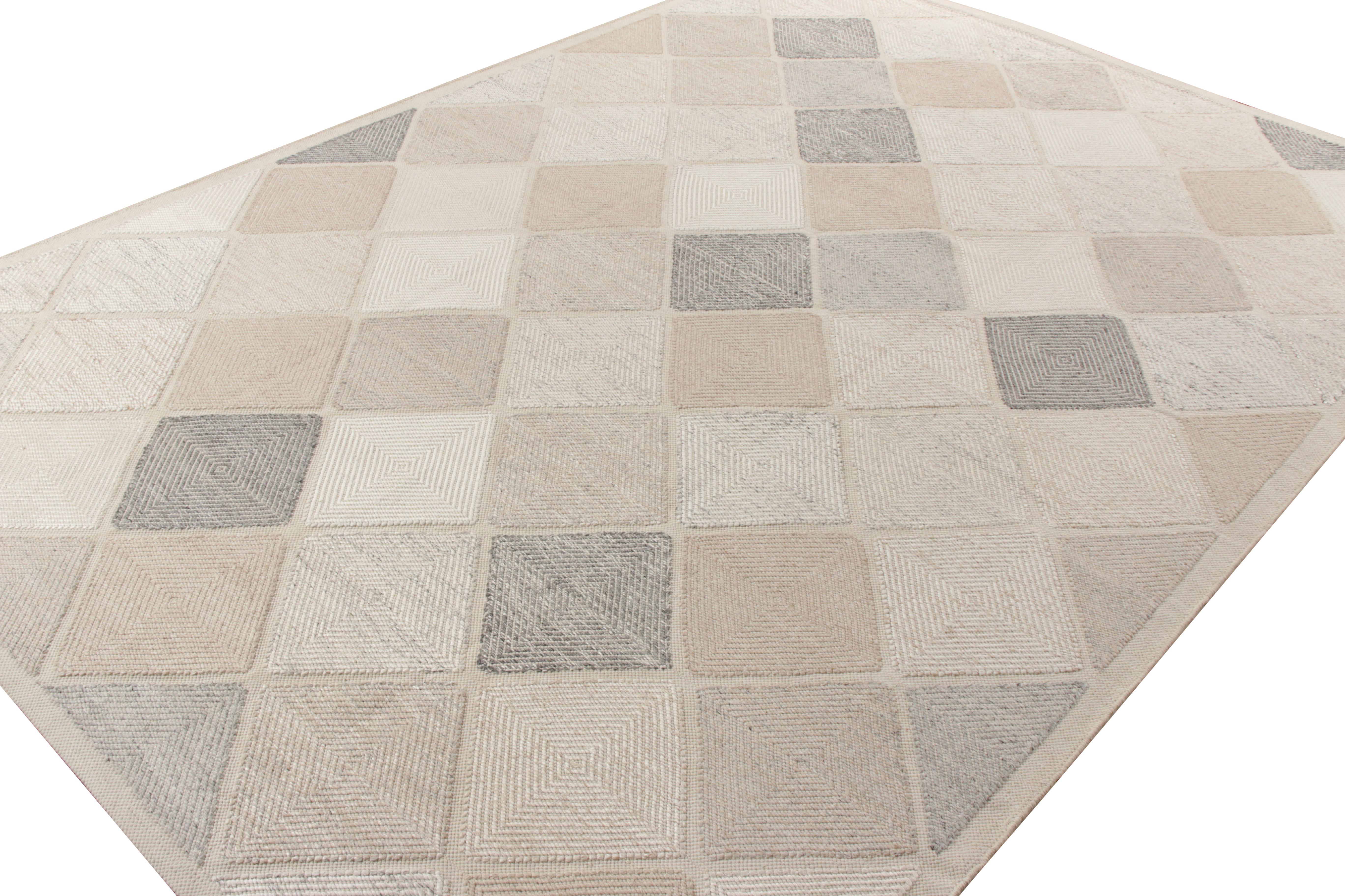 Alfombra personalizada estilo kilim escandinavo de Rug & Kilim, blanca, estampado de rombos beige Moderno en venta