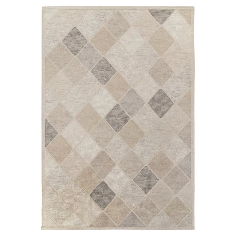 Rug and Kilim’s Scandinavian Kilim Style Custom Rug, White, Beige ...