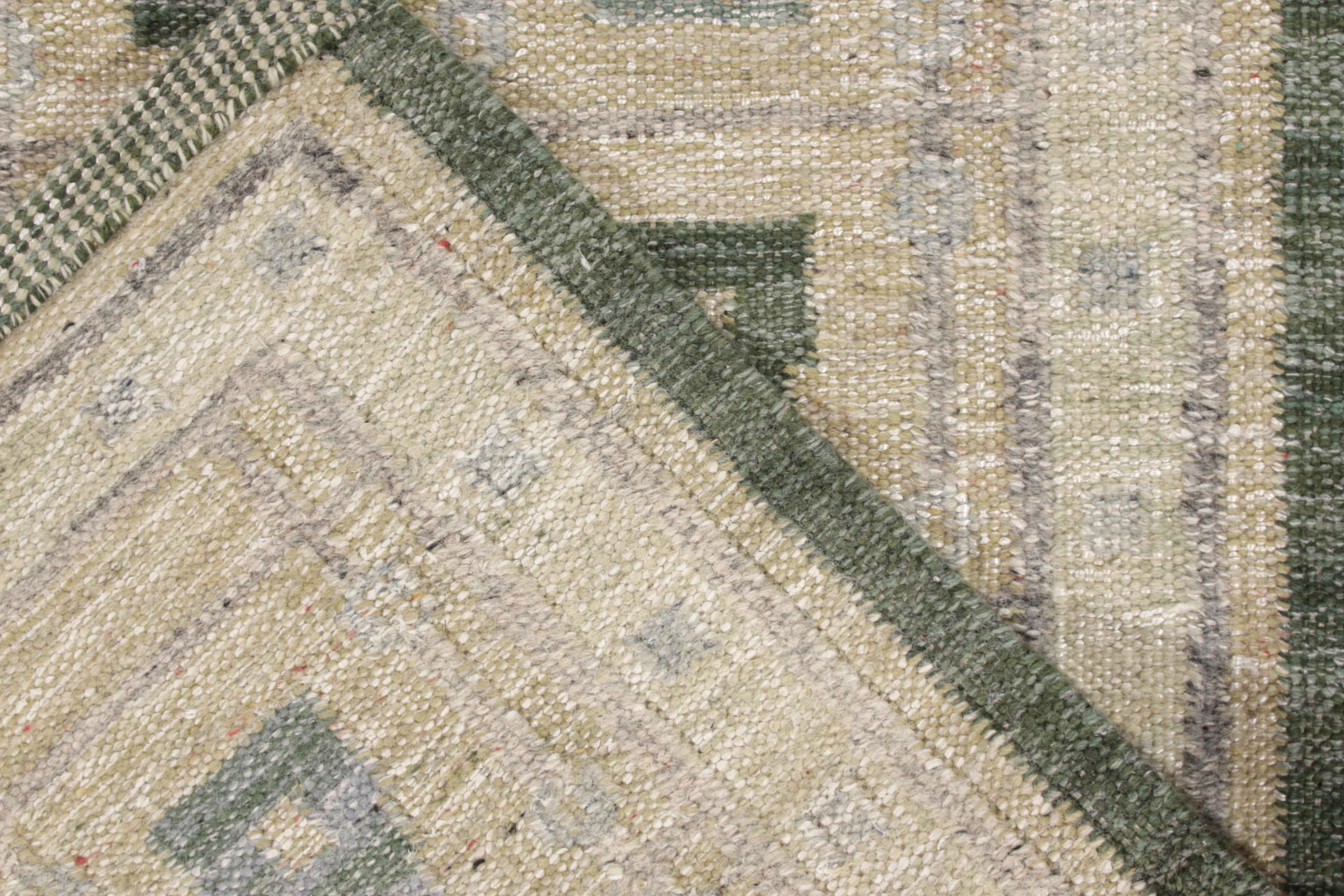 Rug & Kilim's Scandinavian Kilim Style Custom Runner, Green, Blue Pattern In New Condition For Sale In Long Island City, NY