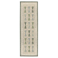 Rug & Kilim's Scandinavian Kilim Style Custom Runner, Green, Blue Pattern