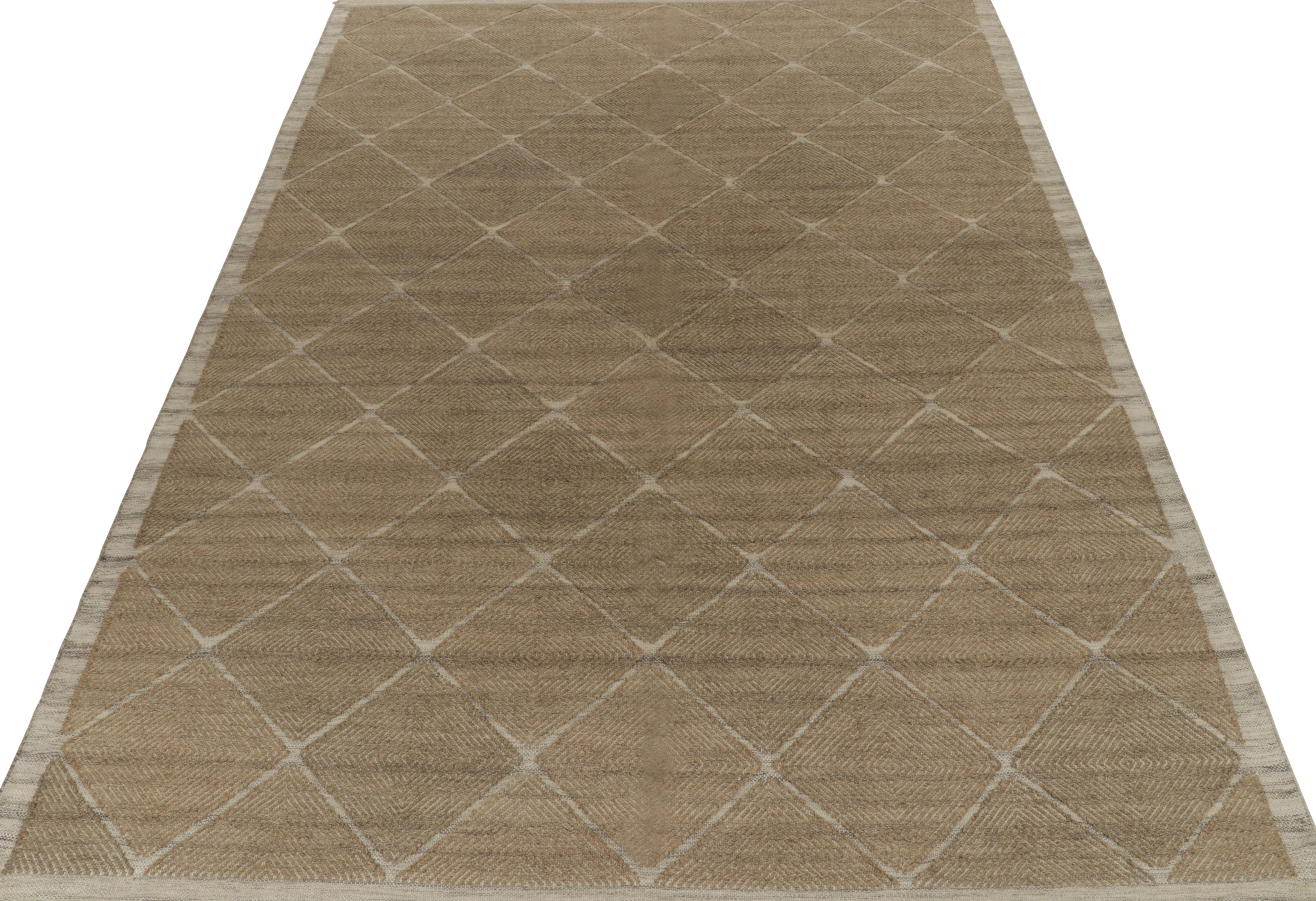 Scandinave moderne Rug & Kilim's Scandinavian Kilim Style Hemp Rug in Beige-Brown Diamond Patterns (Tapis en chanvre de style Kilim scandinave à motifs de diamants beige et marron) en vente