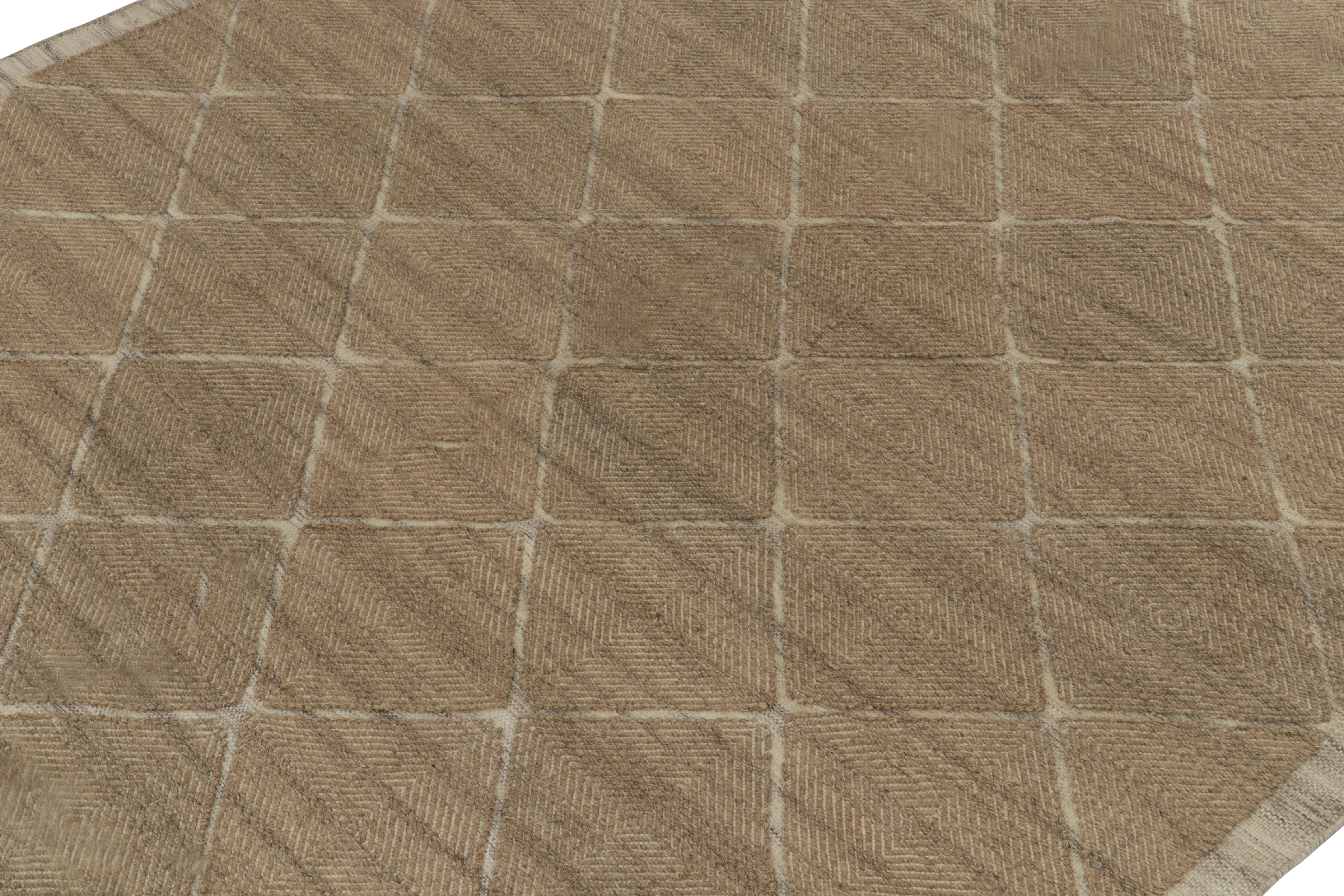 Noué à la main Rug & Kilim's Scandinavian Kilim Style Hemp Rug in Beige-Brown Diamond Patterns (Tapis en chanvre de style Kilim scandinave à motifs de diamants beige et marron) en vente