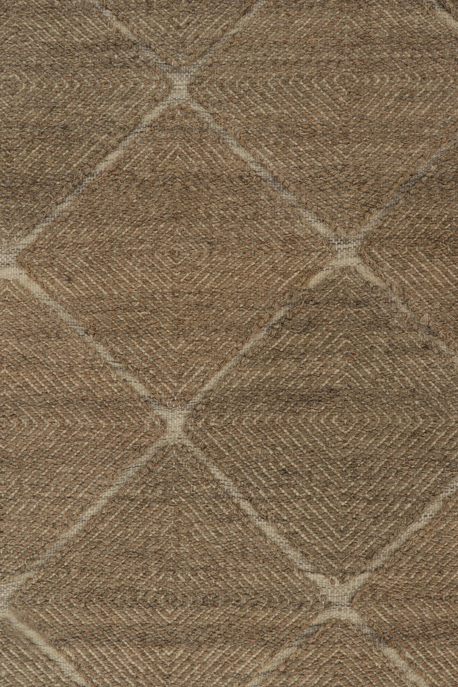 Rug & Kilim's Scandinavian Kilim Style Hemp Rug in Beige-Brown Diamond Patterns (Tapis en chanvre de style Kilim scandinave à motifs de diamants beige et marron) Neuf - En vente à Long Island City, NY