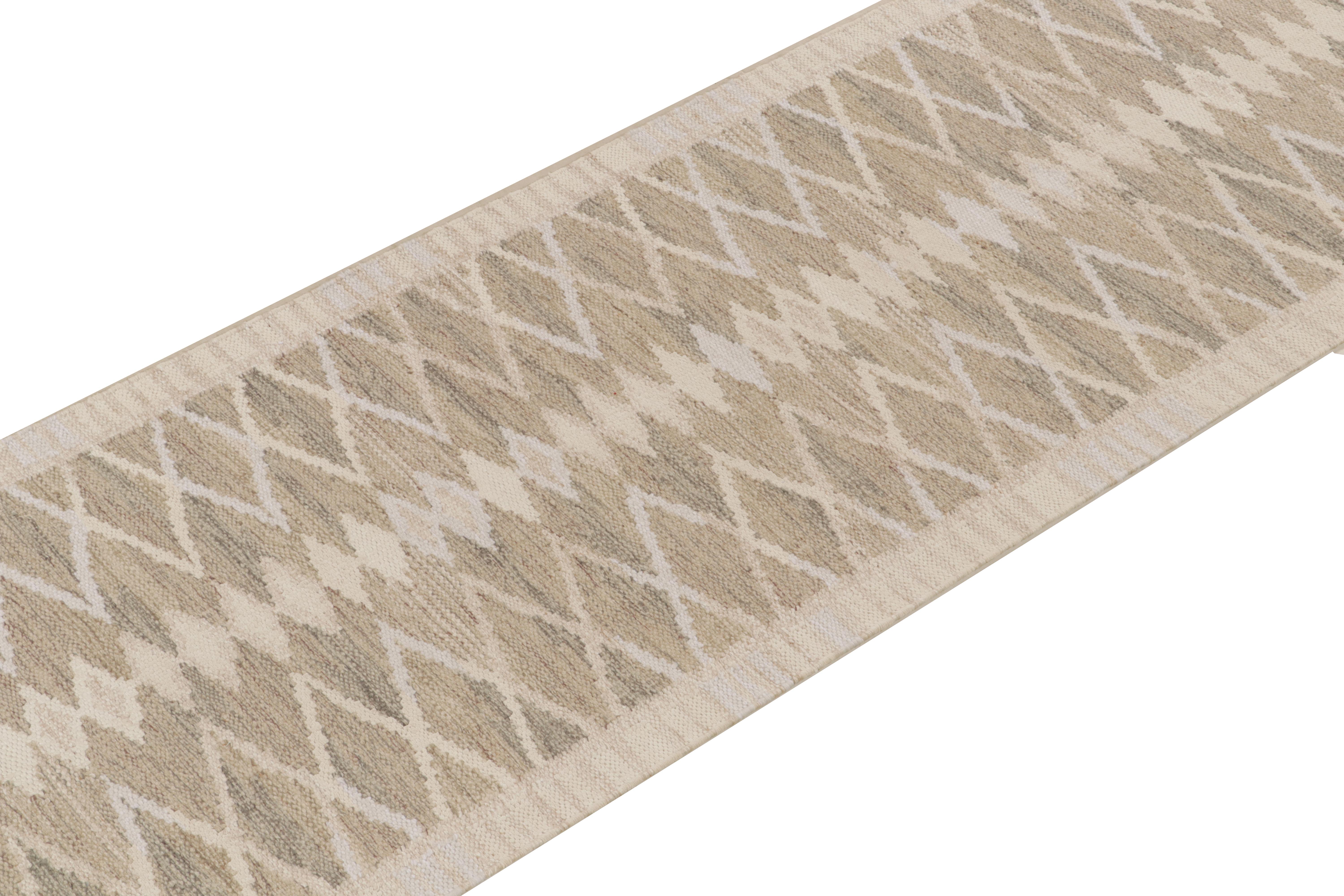 Indian Rug & Kilim’s Scandinavian Kilim Style Oversized Runner in Beige and White For Sale