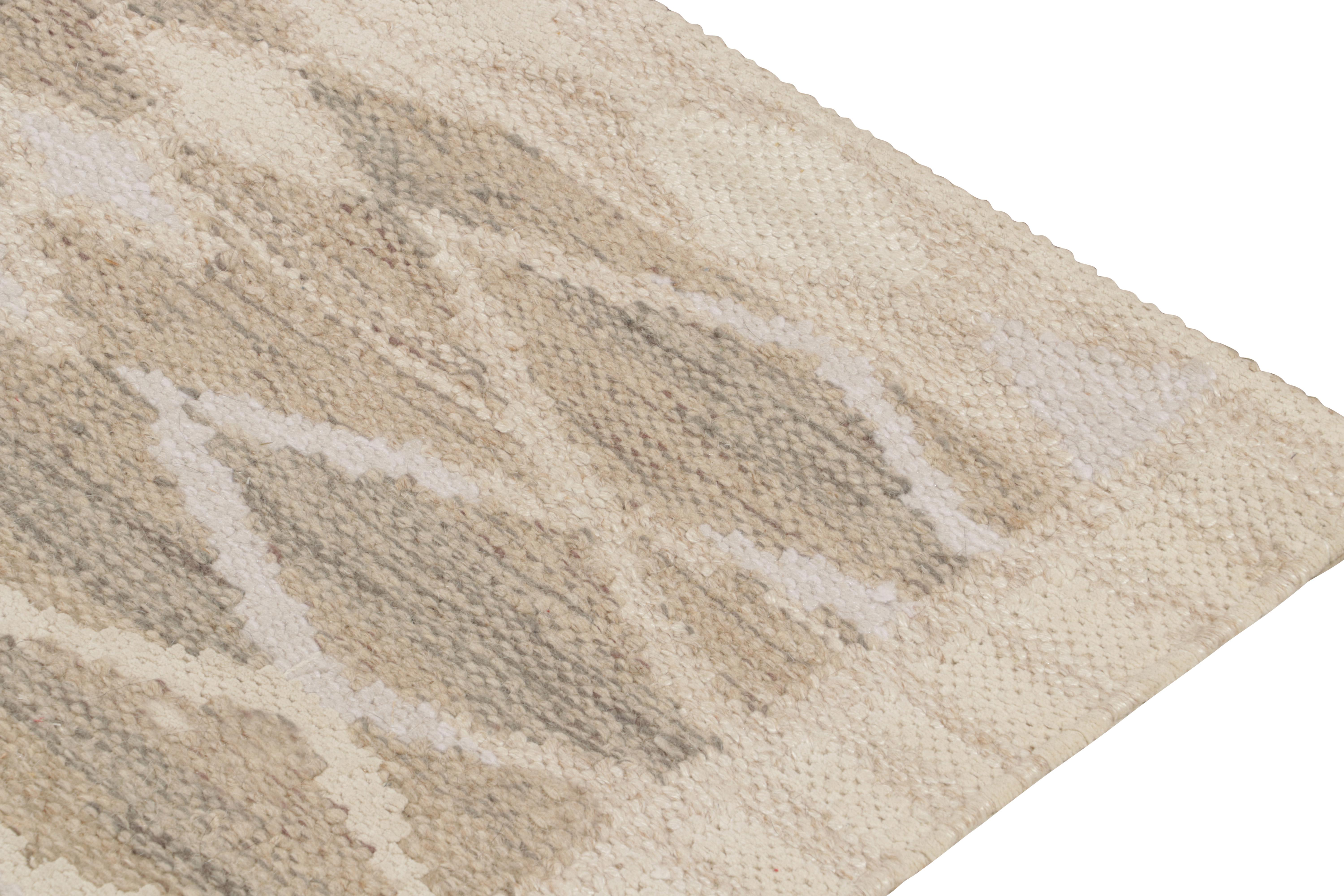 Hand-Knotted Rug & Kilim’s Scandinavian Kilim Style Oversized Runner in Beige and White For Sale