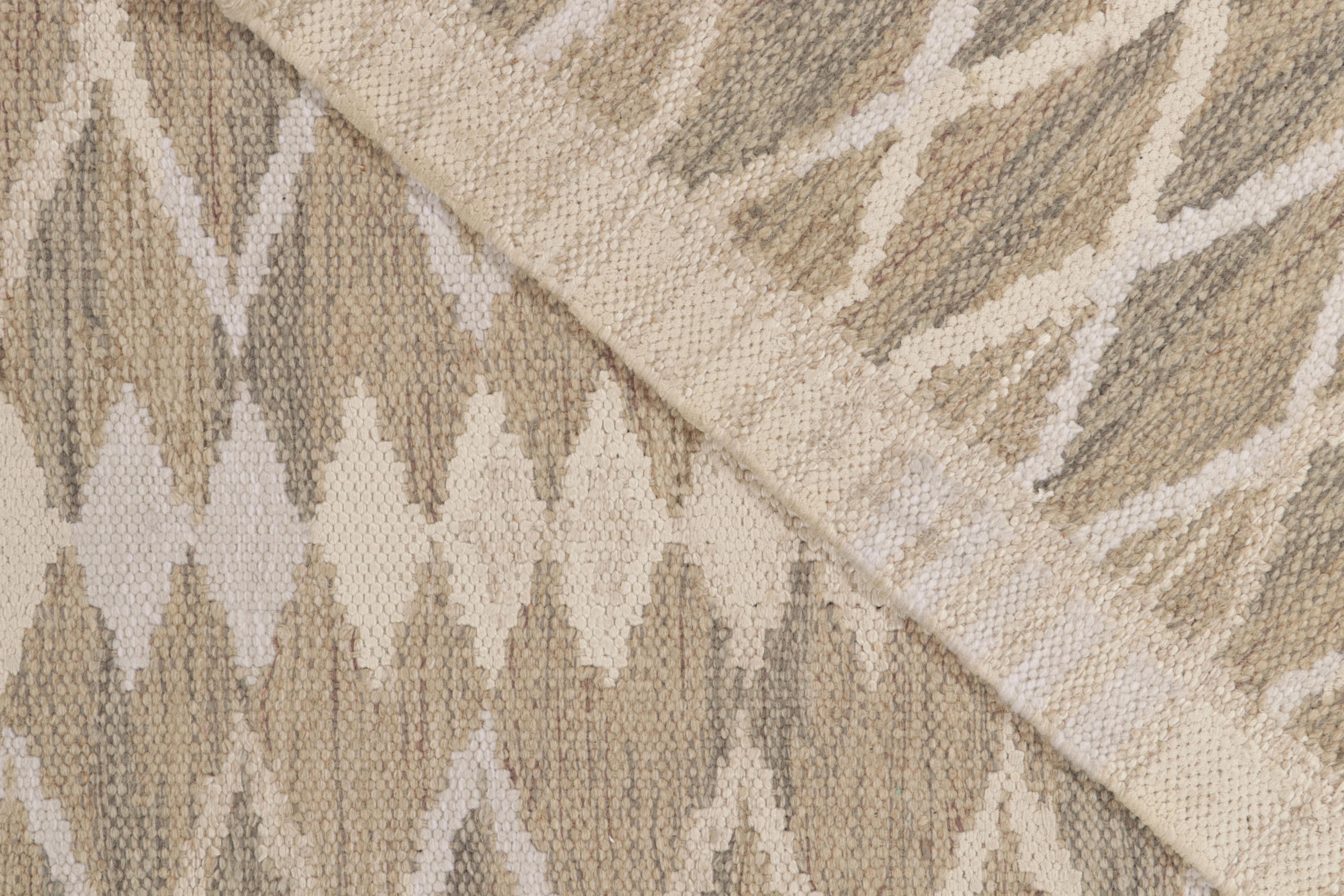 Contemporary Rug & Kilim’s Scandinavian Kilim Style Oversized Runner in Beige and White For Sale