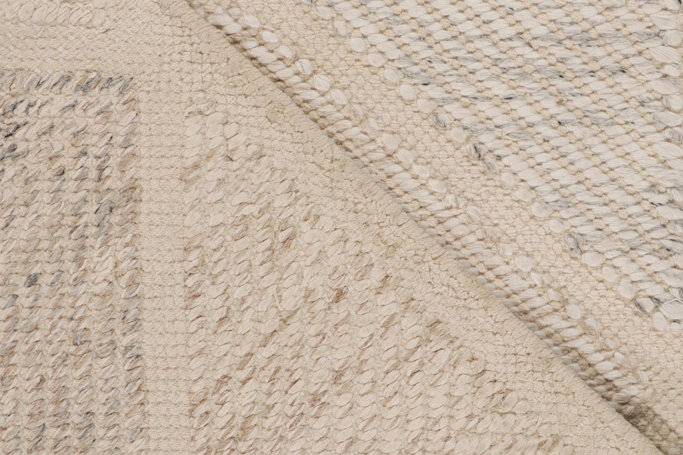 Wool Rug & Kilim's Scandinavian Kilim Style Rug in White, Gray Diamond Pattern For Sale