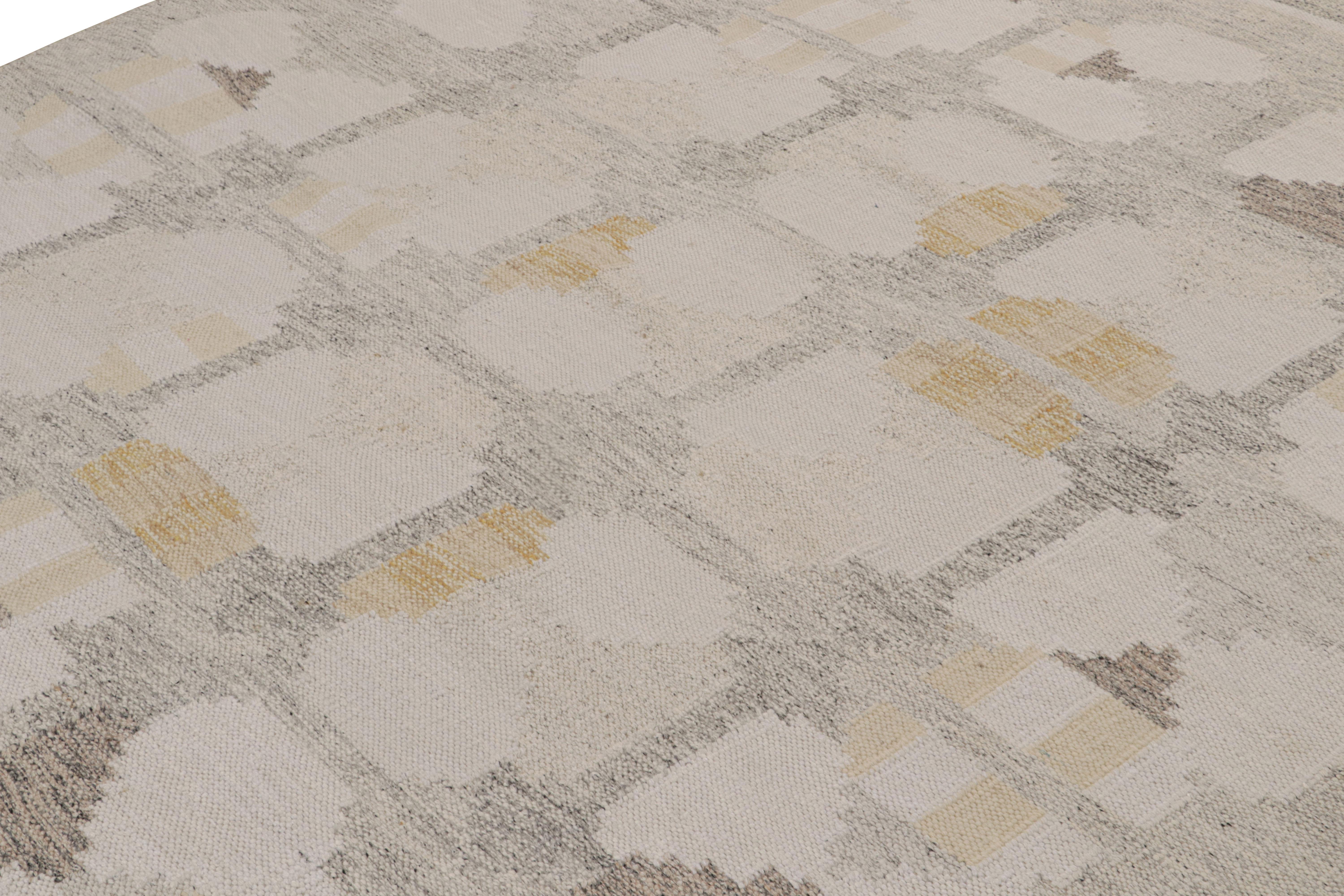 Rug & Kilim's Teppich im skandinavischen Stil mit geometrischen Mustern in Grau (Indisch) im Angebot