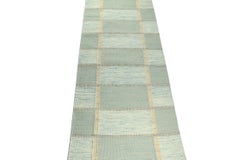 Rug & Kilim’s Scandinavian Kilim Style Runner in Seafoam Geometric Pattern