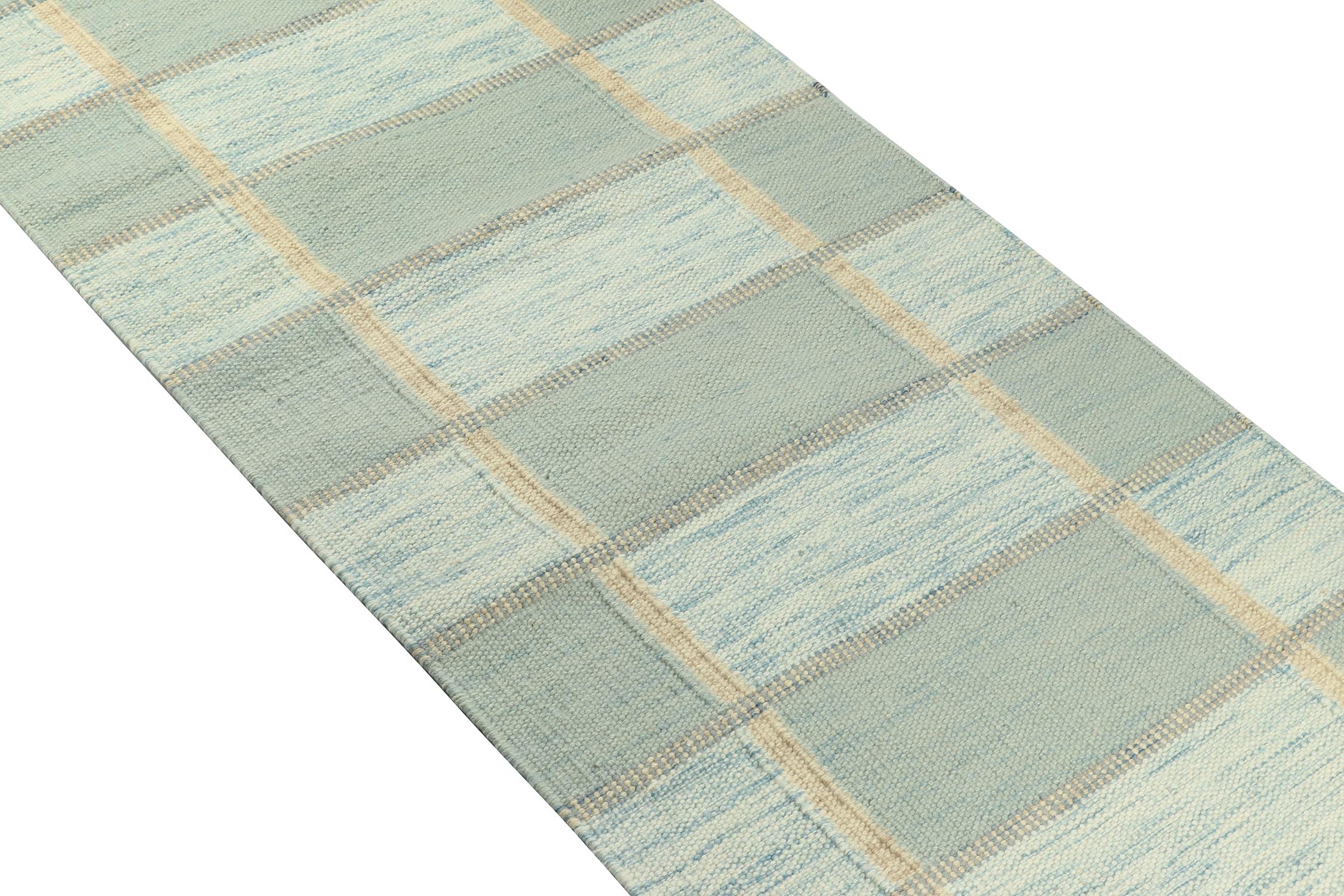 Indien Chemin de table scandinave de style Kilim de Rug & Kilim en motif géométrique Seafoam en vente