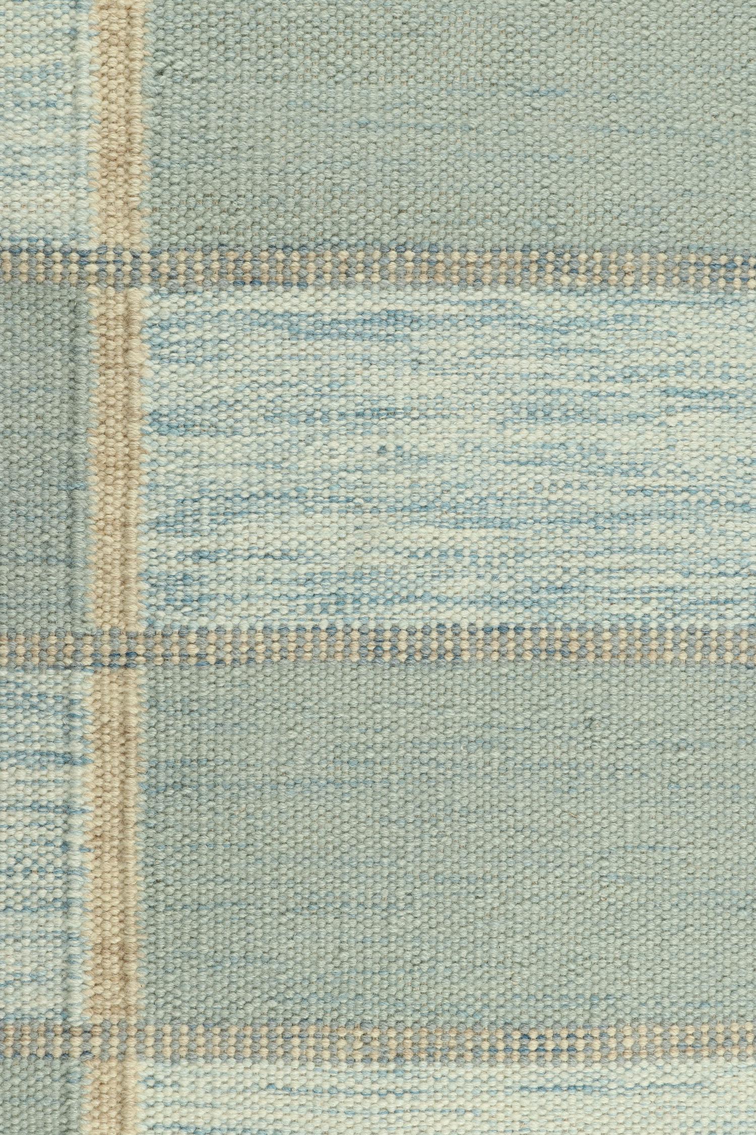 Rug & Kilim’s Scandinavian Kilim Style Runner in Seafoam Geometric Pattern In New Condition For Sale In Long Island City, NY