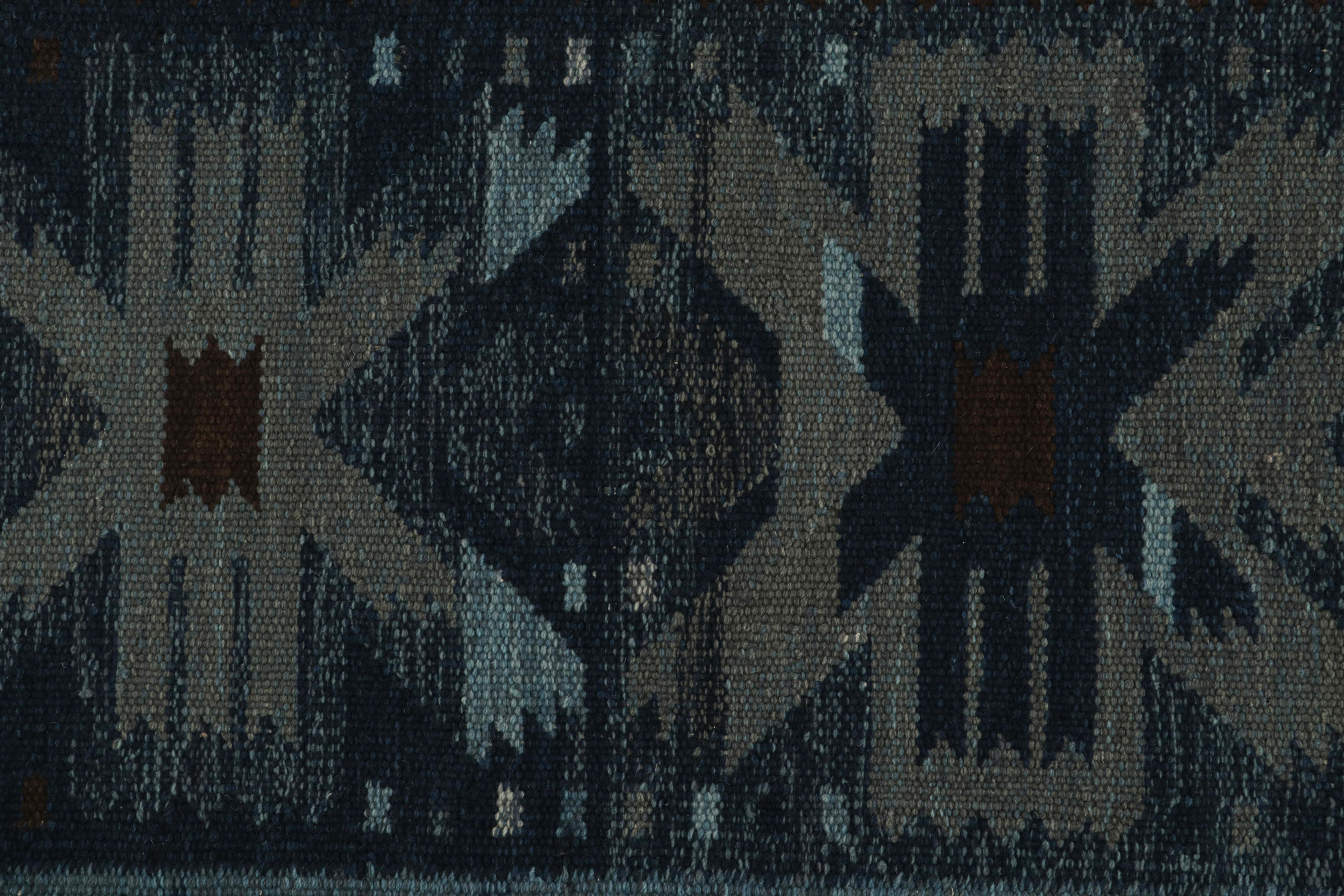 Rug & Kilim’s Scandinavian Kilim with Geometric Patterns in Dark Blue In New Condition For Sale In Long Island City, NY