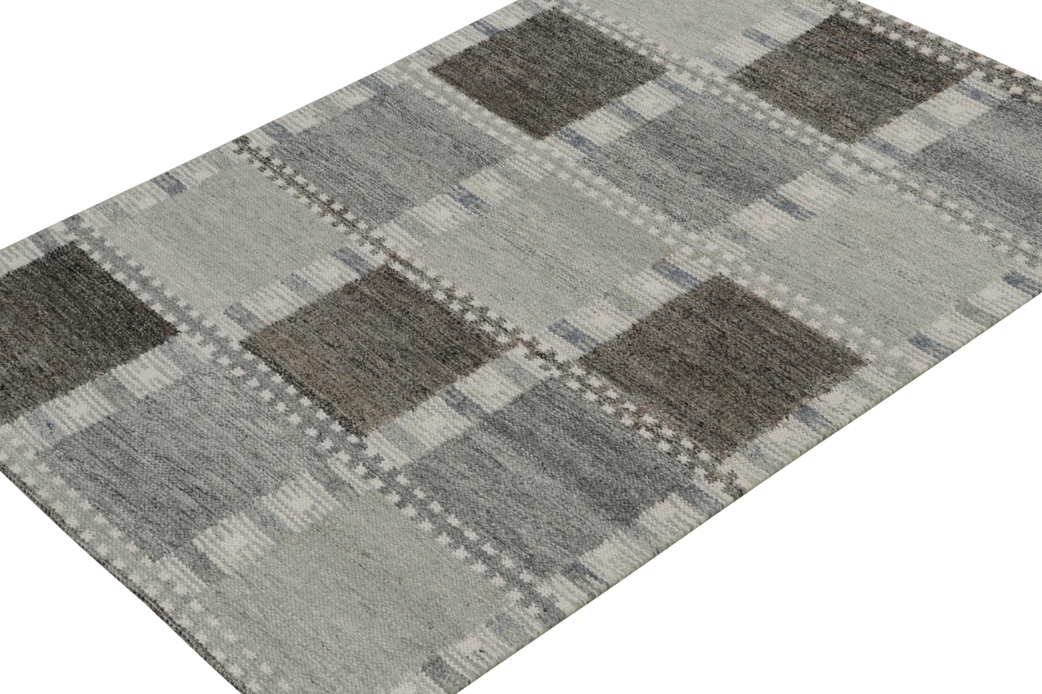 Indiano Rug & Kilim - Tappeto scandinavo per esterni con motivo geometrico grigio e bianco in vendita