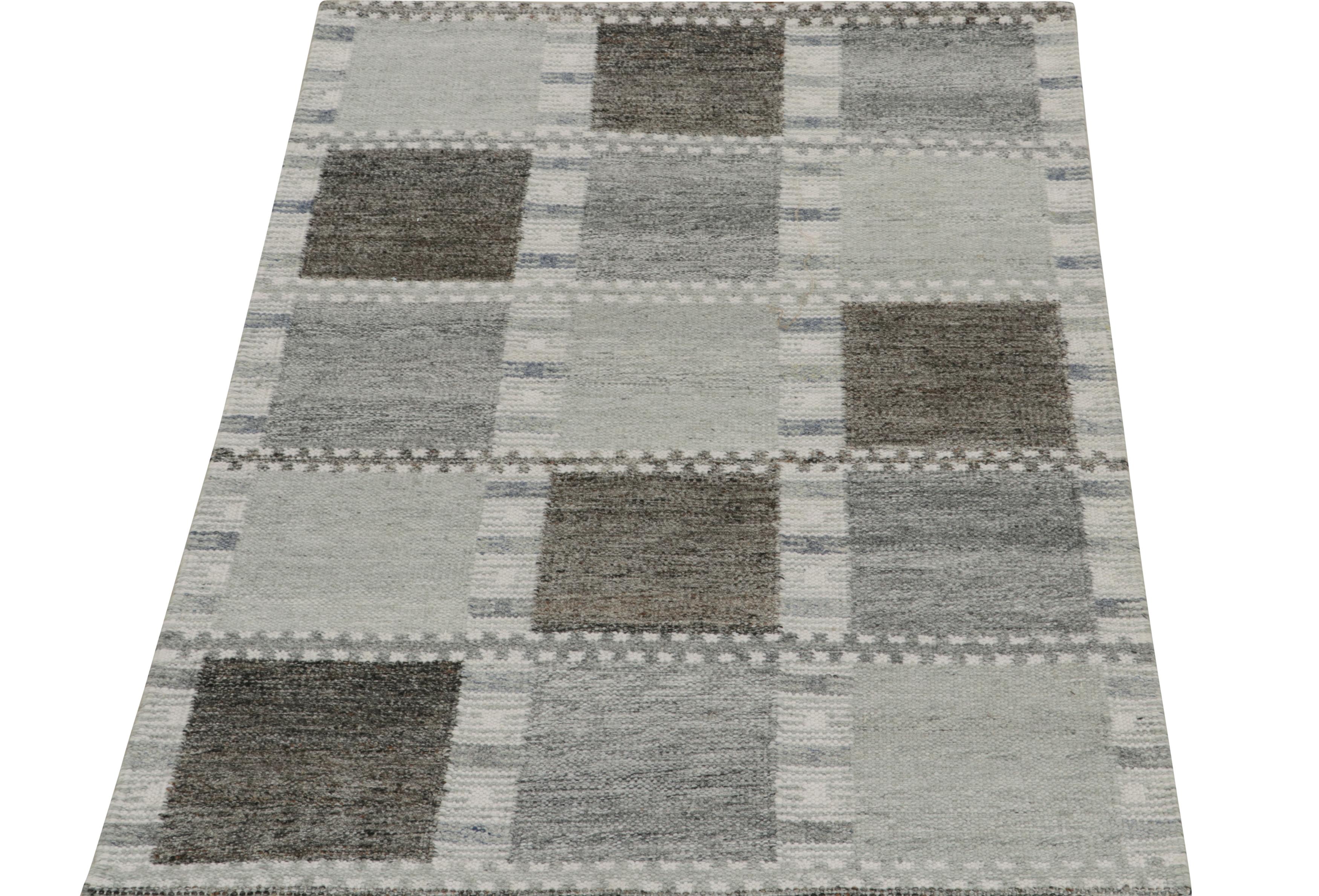 Annodato a mano Rug & Kilim - Tappeto scandinavo per esterni con motivo geometrico grigio e bianco in vendita