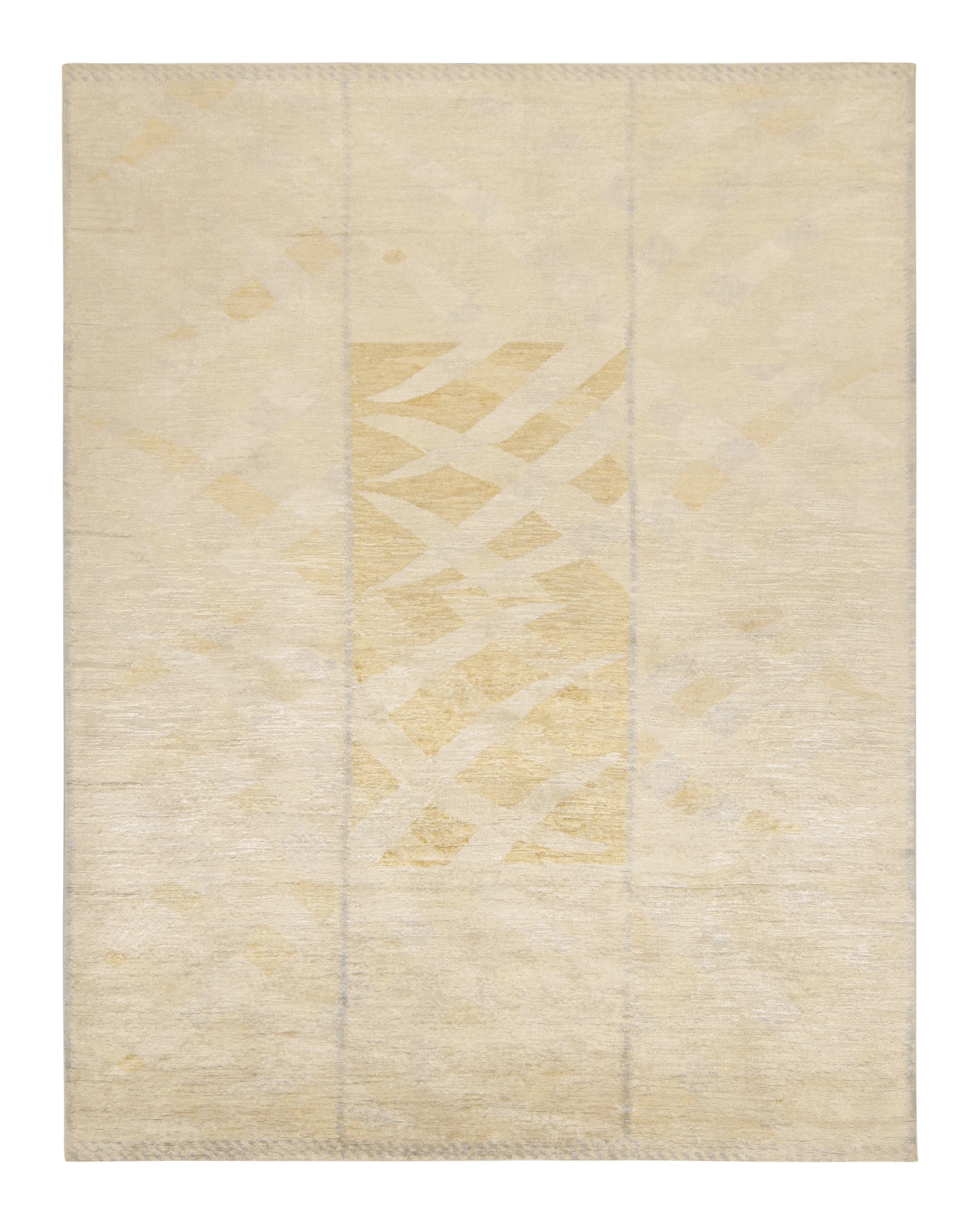 Rug & Kilim - Tappeto scandinavo in velluto con motivo geometrico oro e avorio in vendita