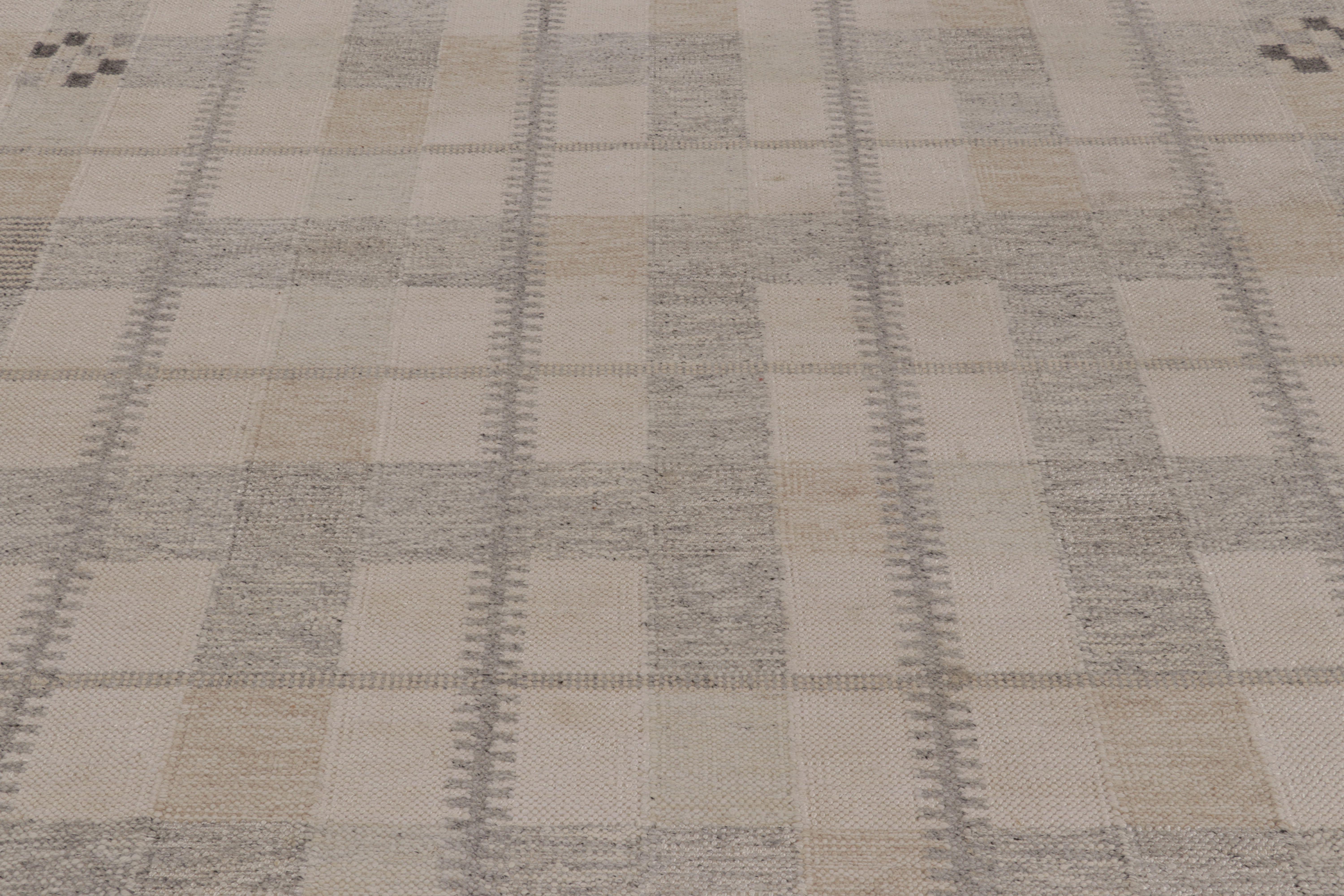 Indian Rug & Kilim’s Scandinavian-Inspired Rug, Minimalist Geometric Patterns in Grays For Sale