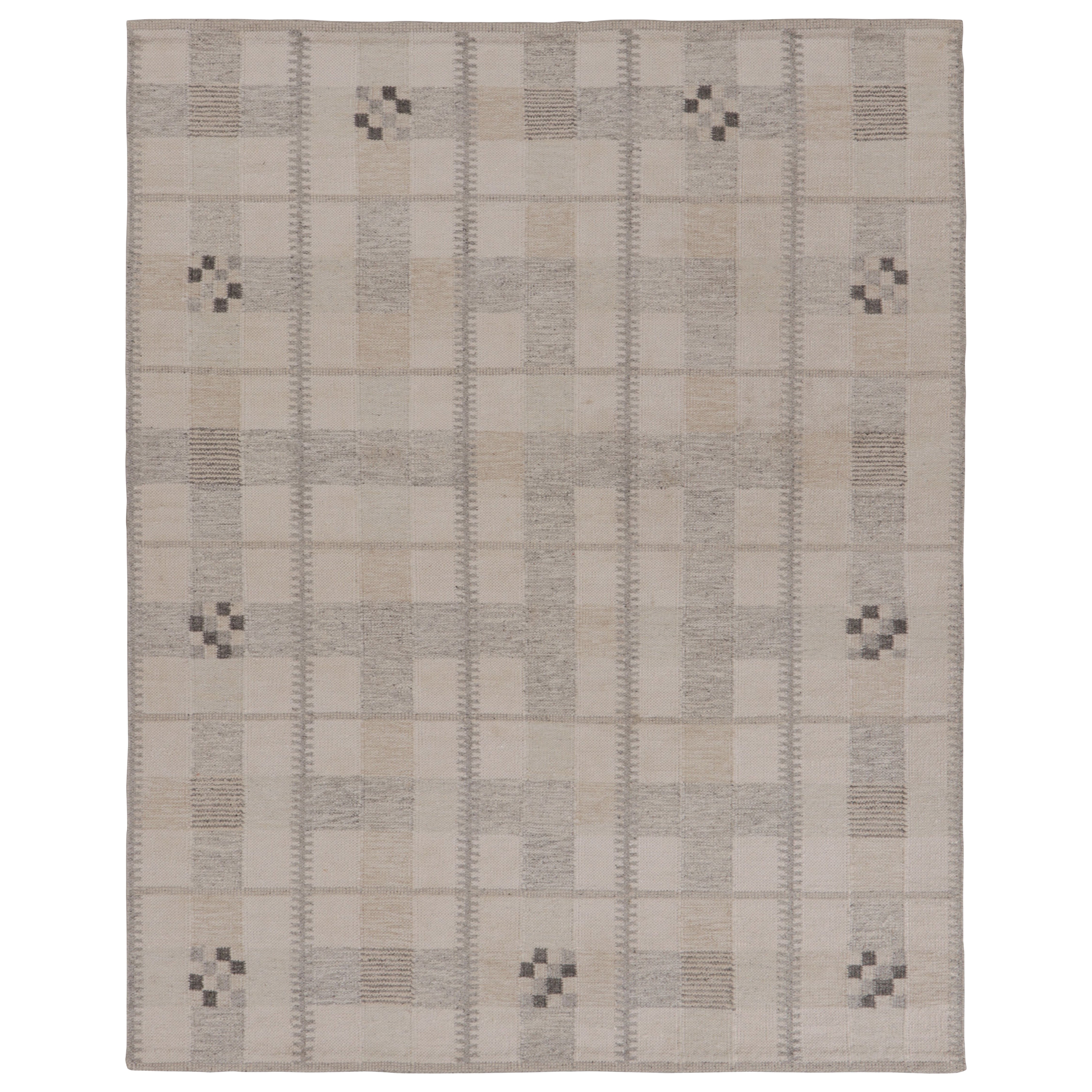 Rug & Kilim’s Scandinavian-Inspired Rug, Minimalist Geometric Patterns in Grays For Sale