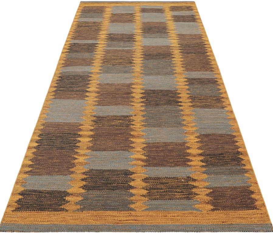 Skandinavischer Teppich von Rug & Kilim in Gold, Grau und Brown mit geometrischem Muster (Handgewebt) im Angebot