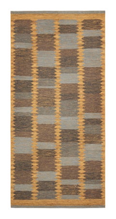 Rug & Kilim’s Scandinavian Rug in Gold, Gray and Brown Geometric Pattern