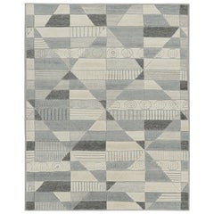 Rug 
Kilim
s Scandinavian Rug in Gray with High-Low Geometric Patterns (tapis scandinave gris à motifs géométriques)