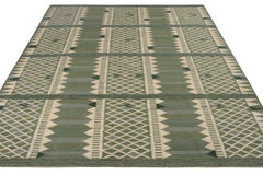 Rug & Kilim’s Scandinavian Rug in Green and Beige Geometric Pattern 7'4"x6'