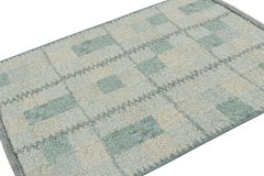 Rug & Kilim’s Scandinavian Rug in Seafoam Green and Teal Blue Geometric Patterns