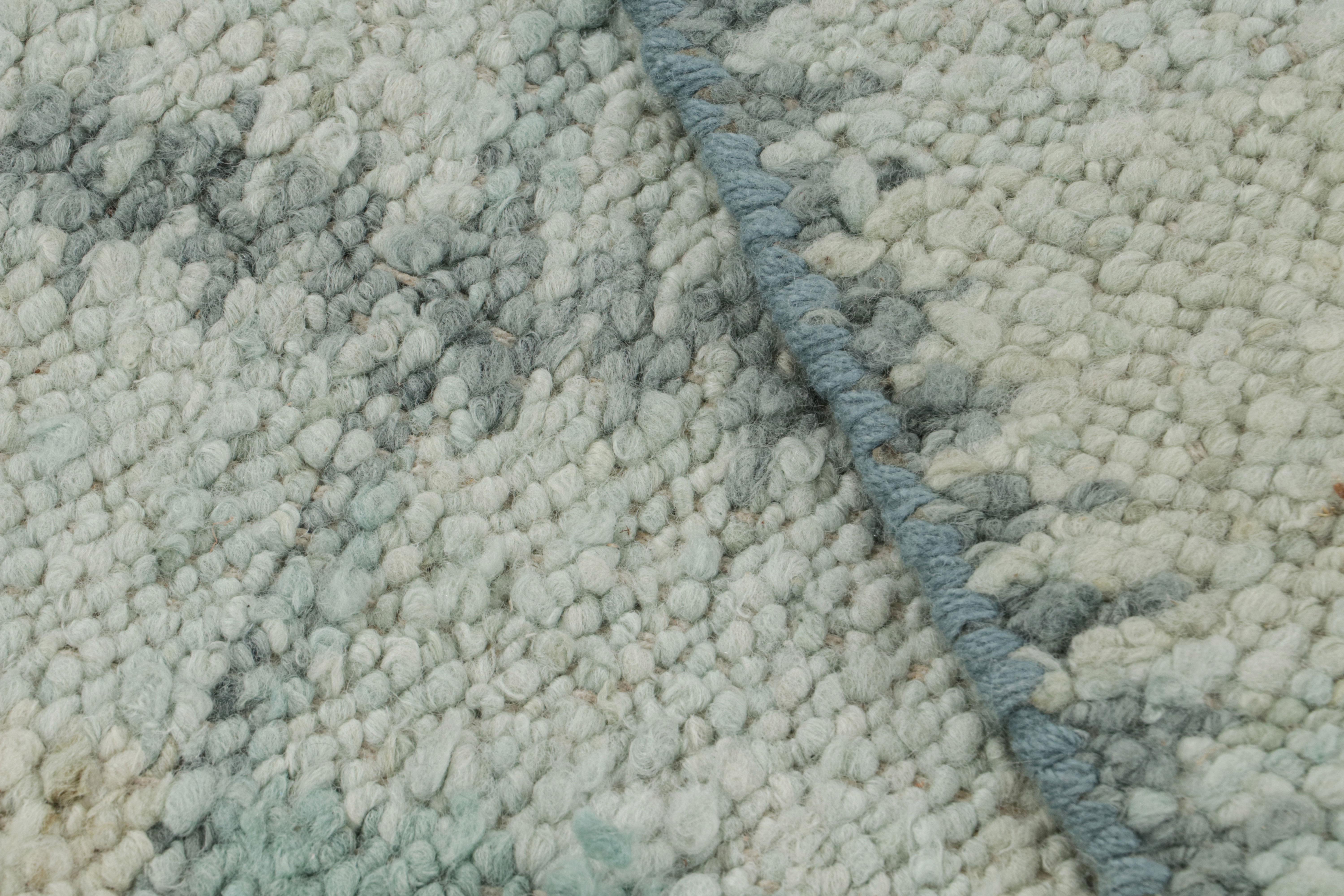 Wool Rug & Kilim’s Scandinavian Rug in Seafoam Green and Teal Blue Geometric Patterns For Sale