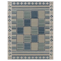Rug 
Kilim
s skandinavischer Teppich in ruhigem Grau und blauem geometrischem Raster